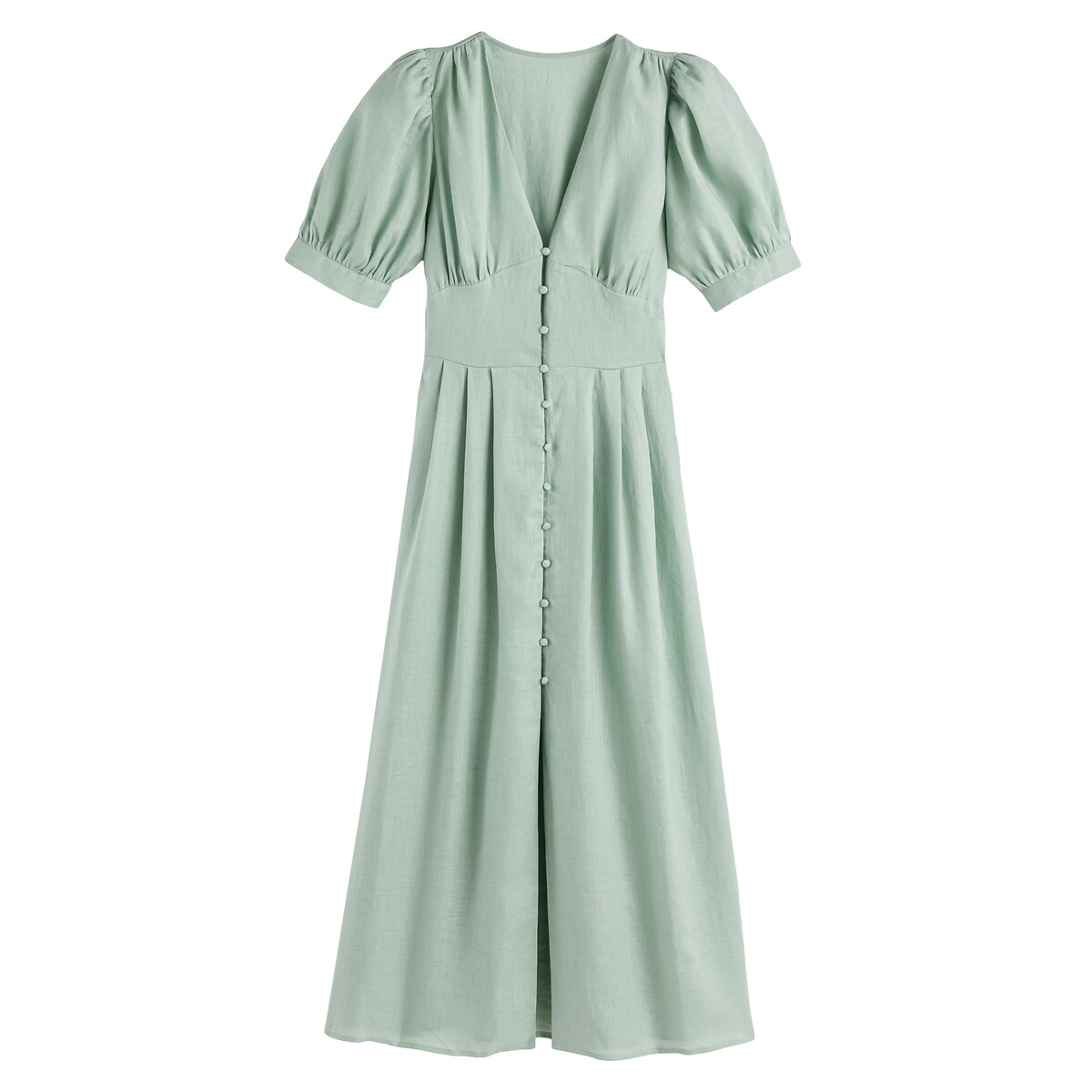 Платье LA REDOUTE COLLECTIONS Из льна длинное V-образный вырез короткие рукава 48 зеленый, размер 48 - фото 5