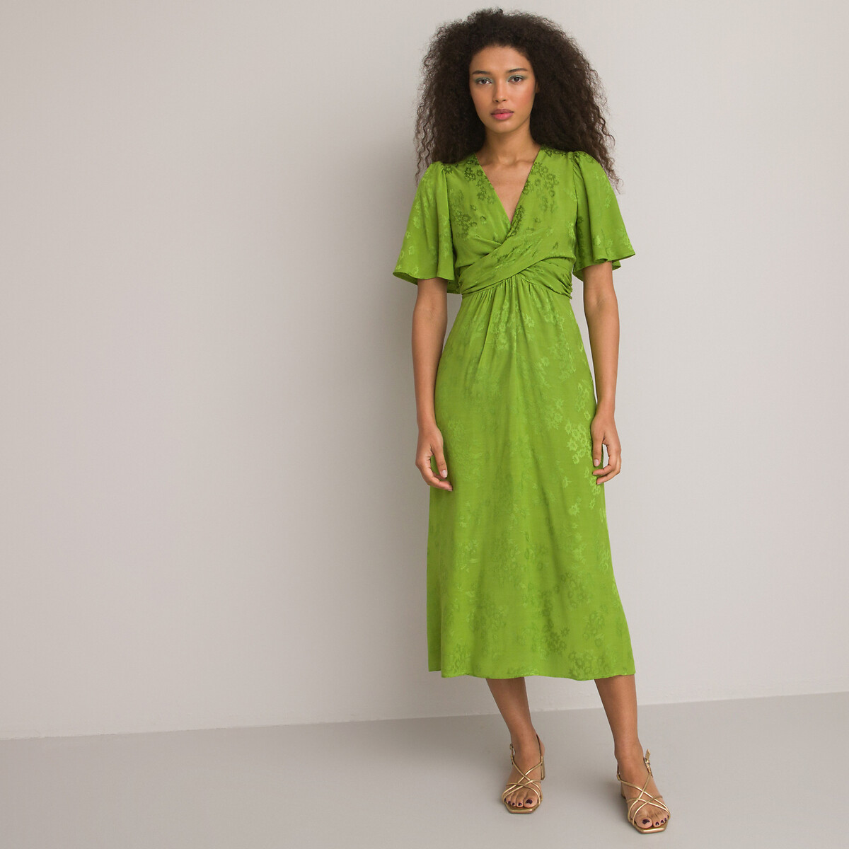 Платье Длинное с перекрестным покроем из жаккардовой ткани 52 зеленый LaRedoute, размер 52 - фото 1