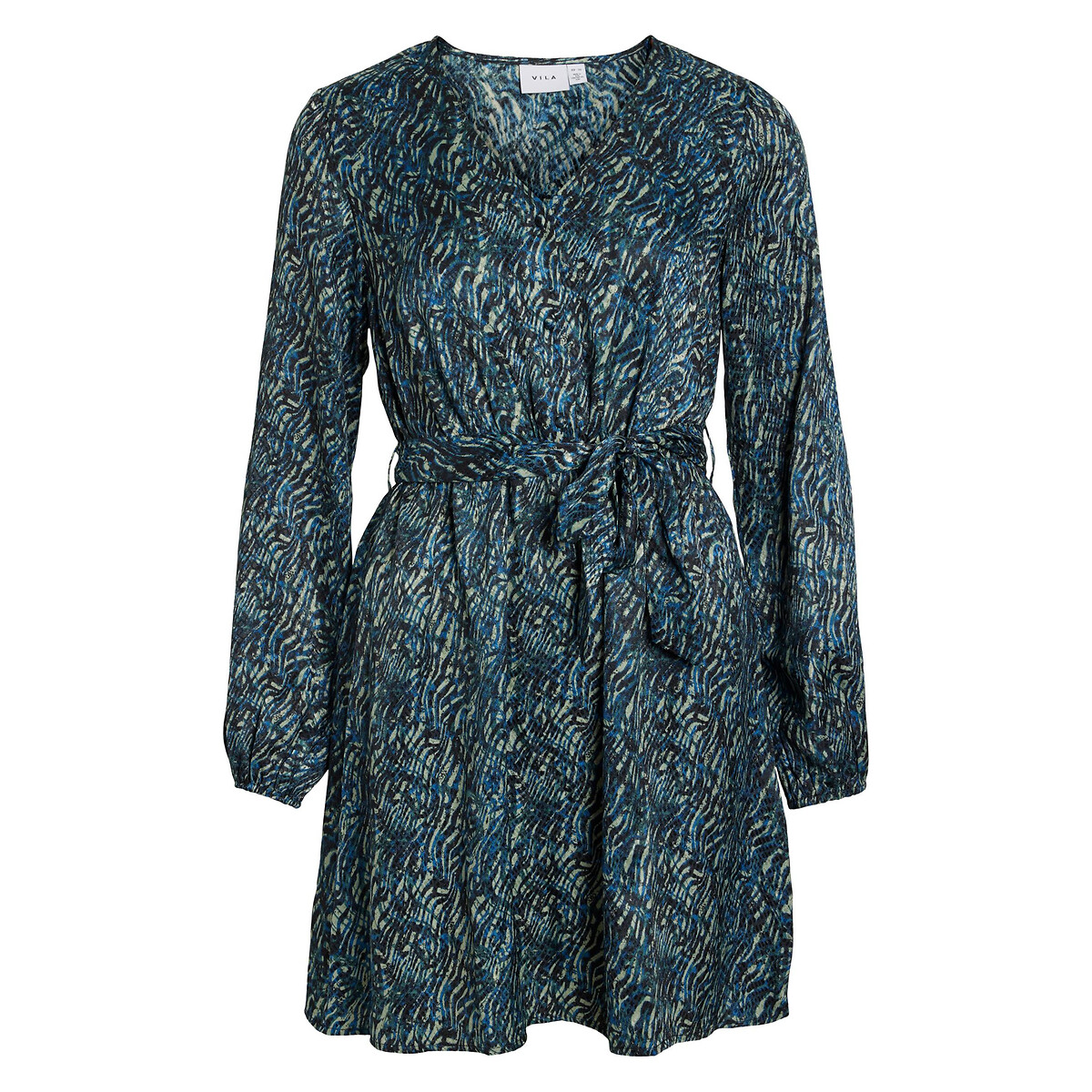Платье с принтом атласный эффект  48 синий LaRedoute, размер 48 - фото 1