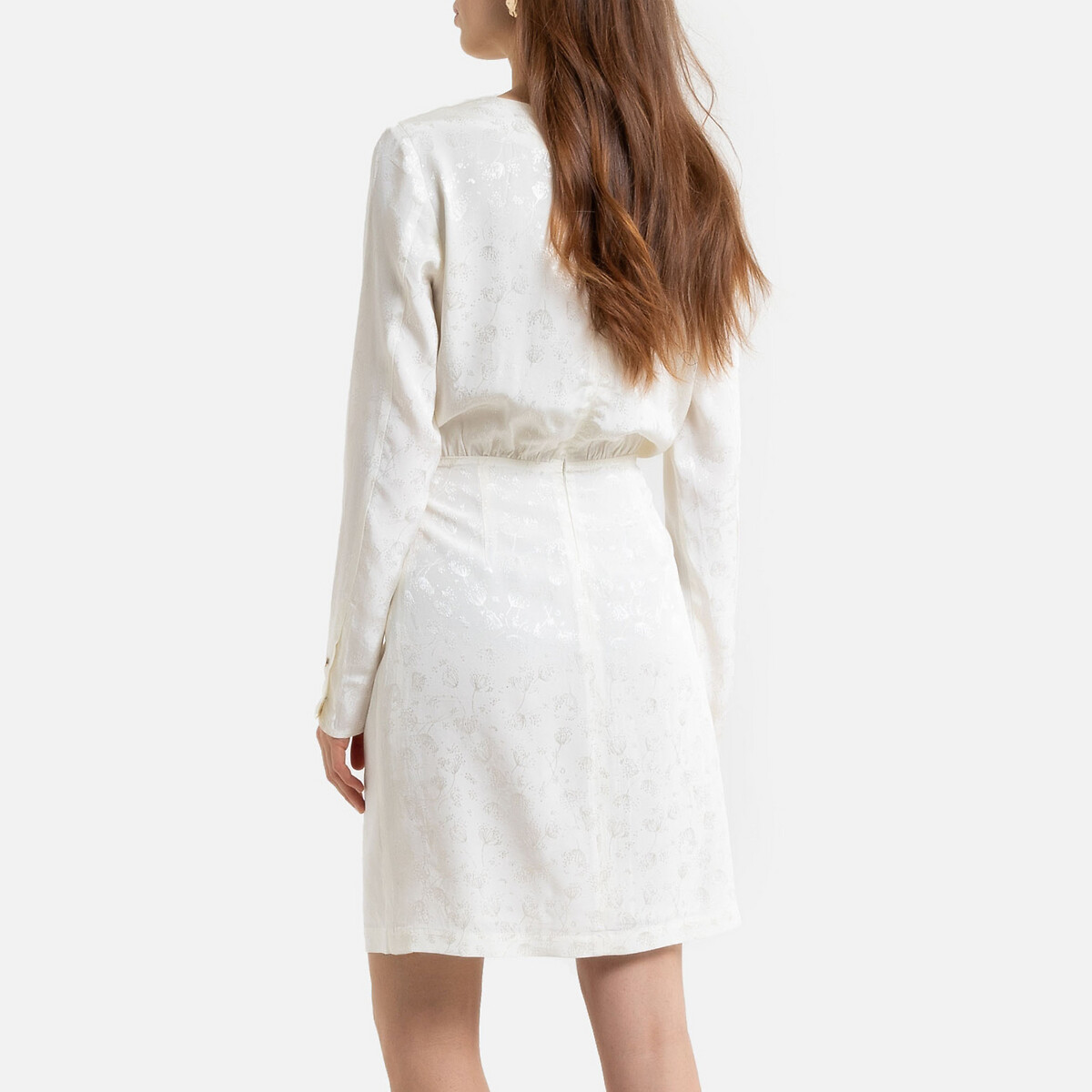 Прямое La Redoute Платье из атласной ткани с длинными рукавами 42 (FR) - 48 (RUS) белый, размер 42 (FR) - 48 (RUS) Платье из атласной ткани с длинными рукавами 42 (FR) - 48 (RUS) белый - фото 4