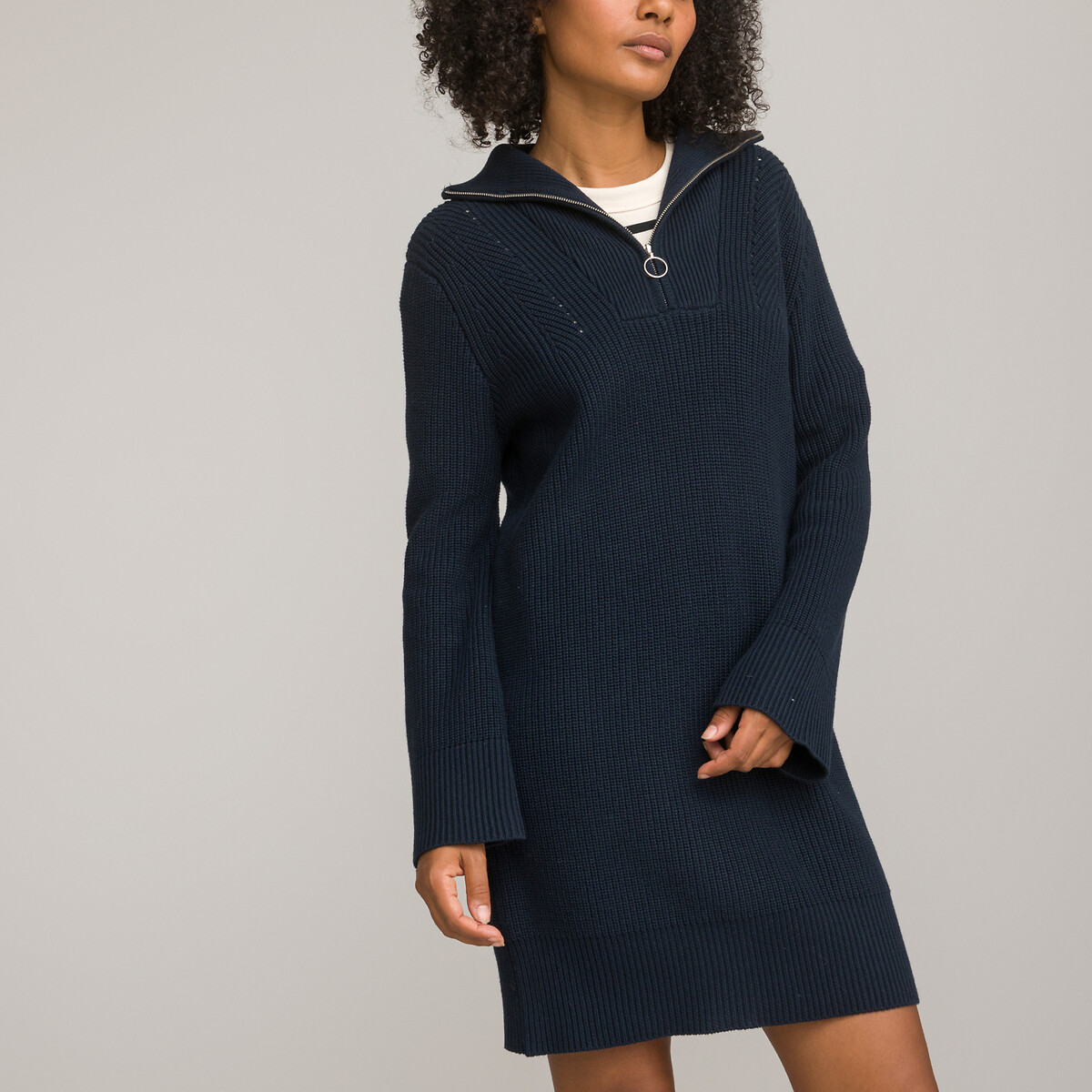 Платье-пуловер Короткое с воротником-стойкой длинные рукава XS синий LaRedoute, размер XS - фото 1