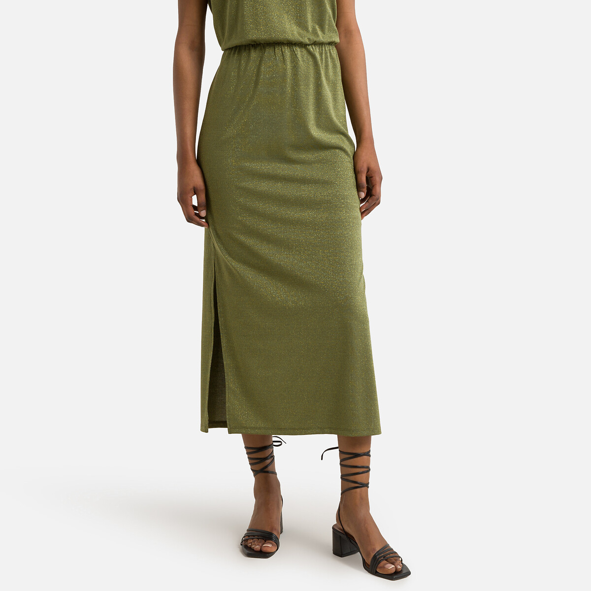 Платье Длинное короткие рукава блестящий трикотаж XL зеленый LaRedoute, размер XL - фото 3