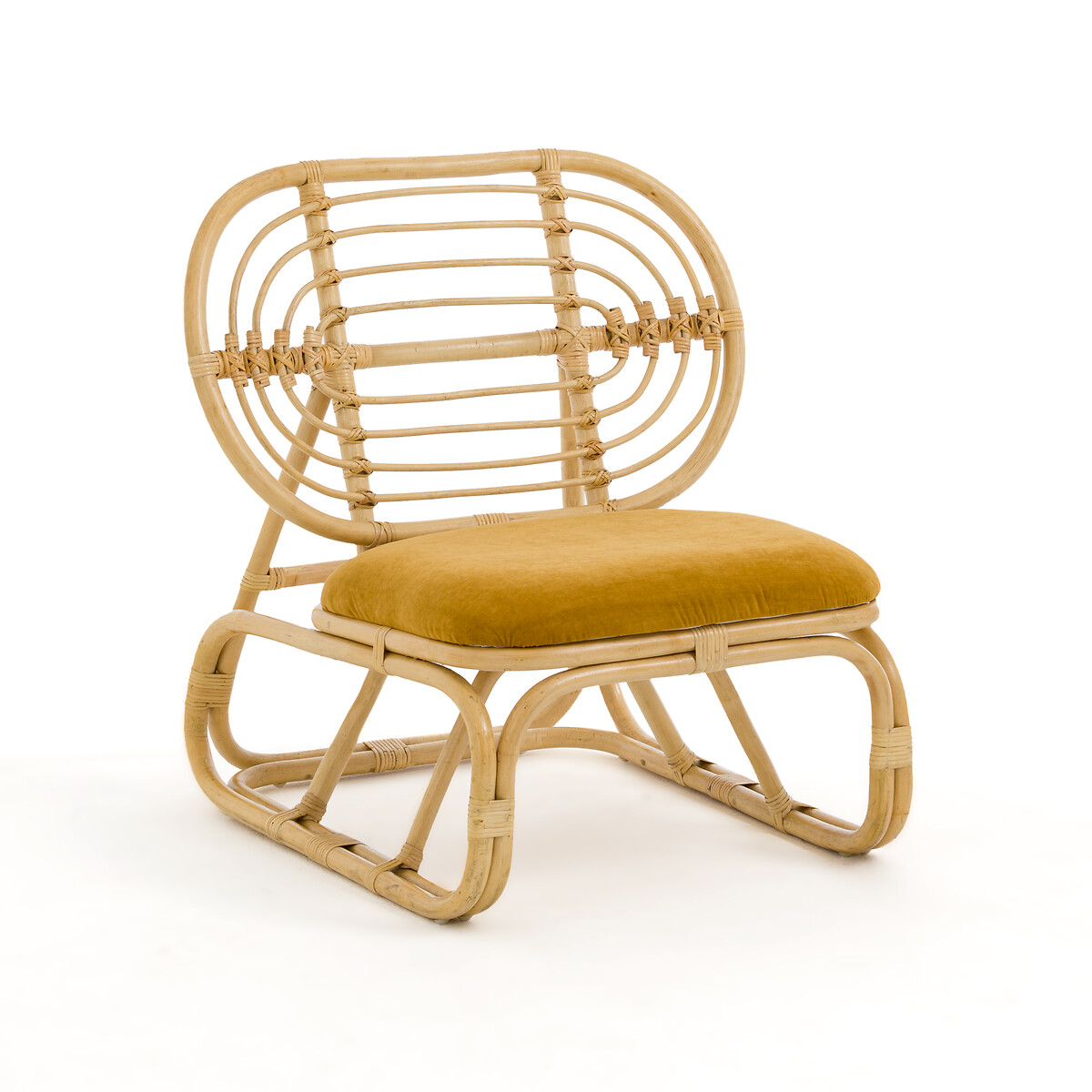 Кресло из стеблей ротанга и велюра Dhony единый размер желтый кресло офисное из велюра tibby единый размер желтый