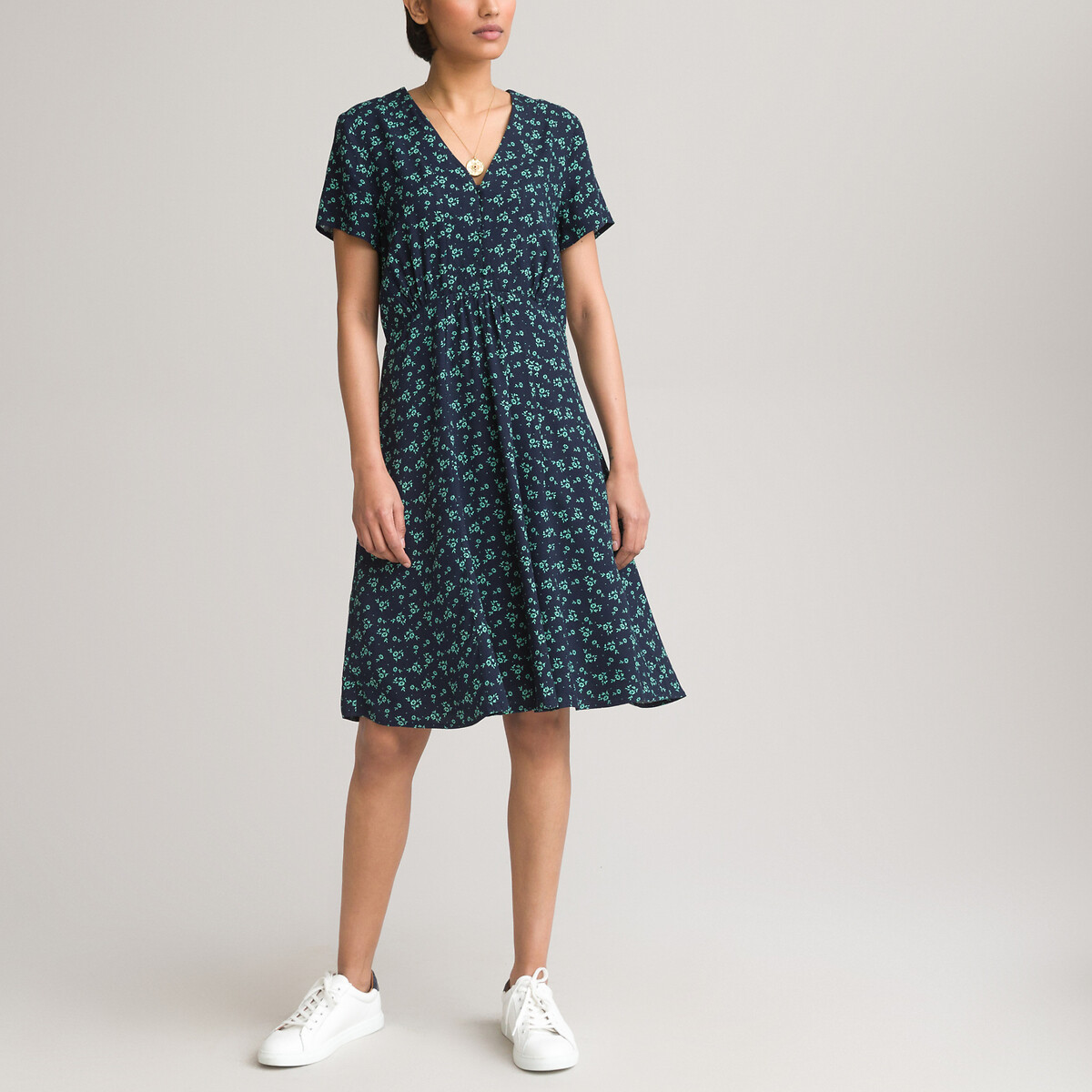 Платье LA REDOUTE COLLECTIONS С v-образным вырезом короткие рукава с принтом 40 разноцветный, размер 40 - фото 2