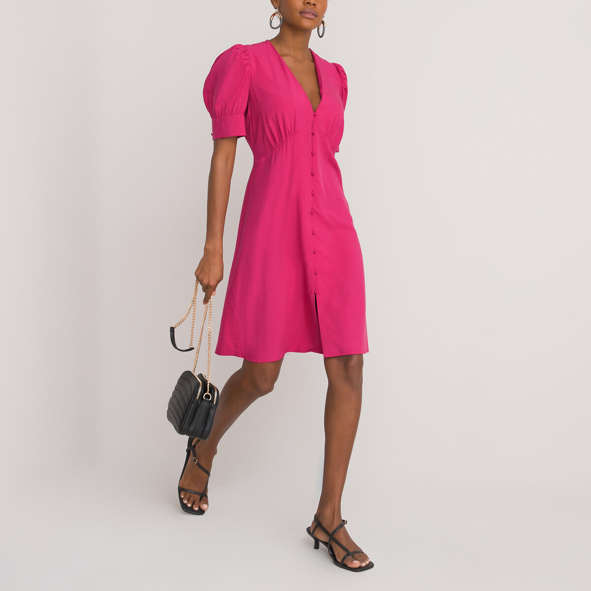 Платье LA REDOUTE COLLECTIONS Короткое с v-образным вырезом и короткими рукавами 42 розовый, размер 42 - фото 2