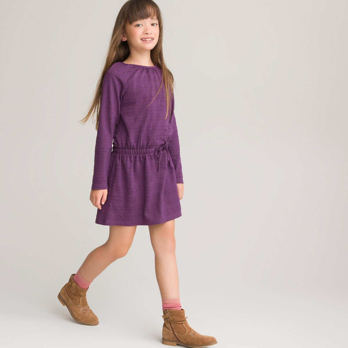 Платье LaRedoute Прямое с длинными рукавами 3-12 лет 3 года - 94 см фиолетовый, размер 3 года - 94 см