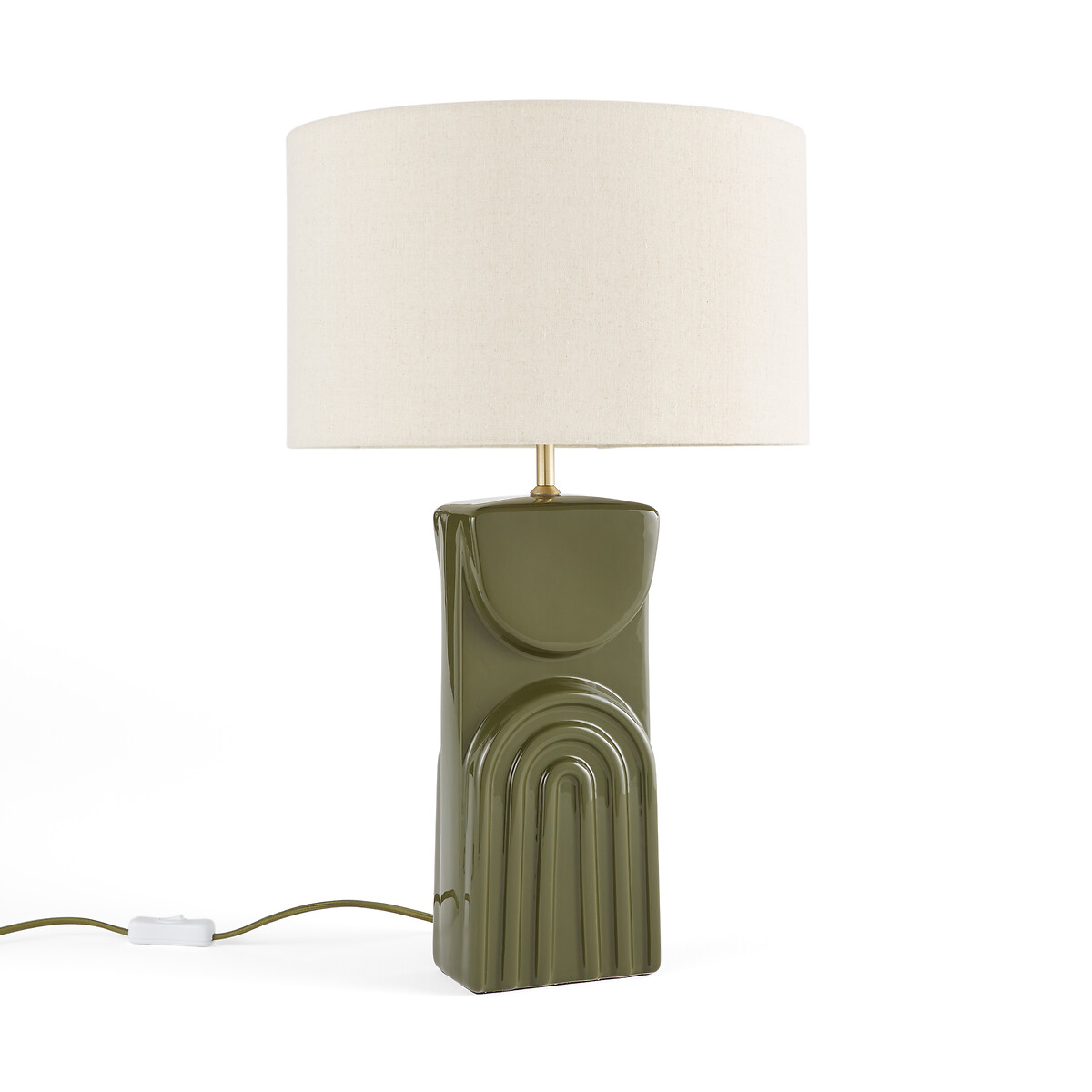 Лампа настольная из керамики и льна Topia  единый размер зеленый LaRedoute