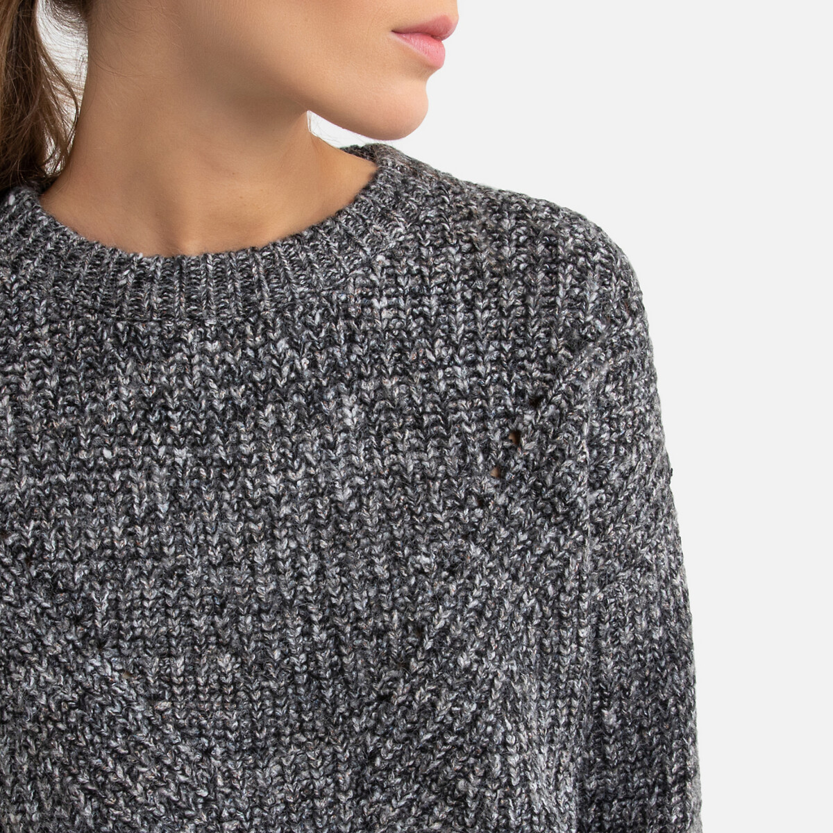 Пуловер LaRedoute Шерстяной вязаный с круглым вырезом M серый, размер M - фото 3
