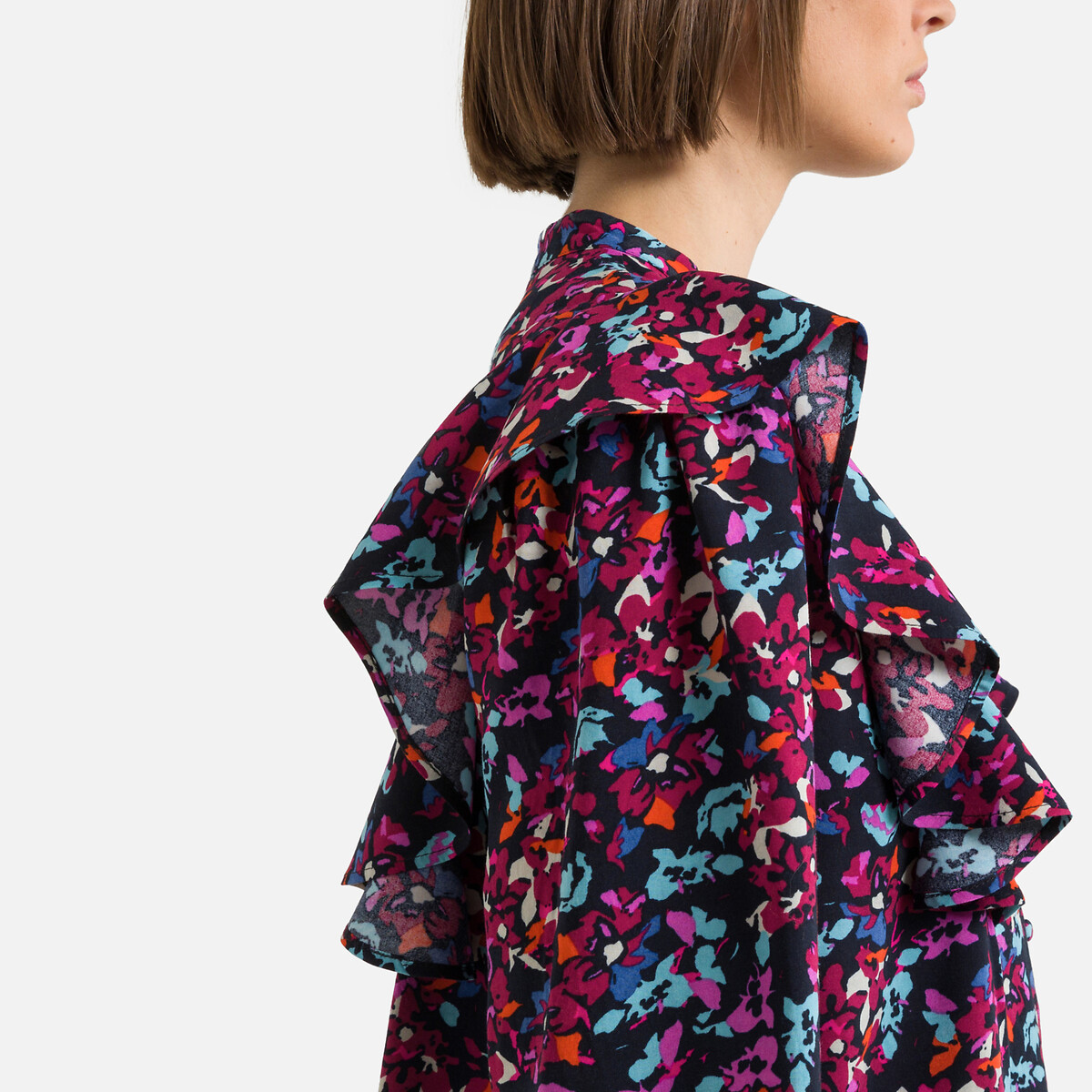 Платье С воротником-стойкой длинные рукава цветочный принт S разноцветный LaRedoute, размер S - фото 3
