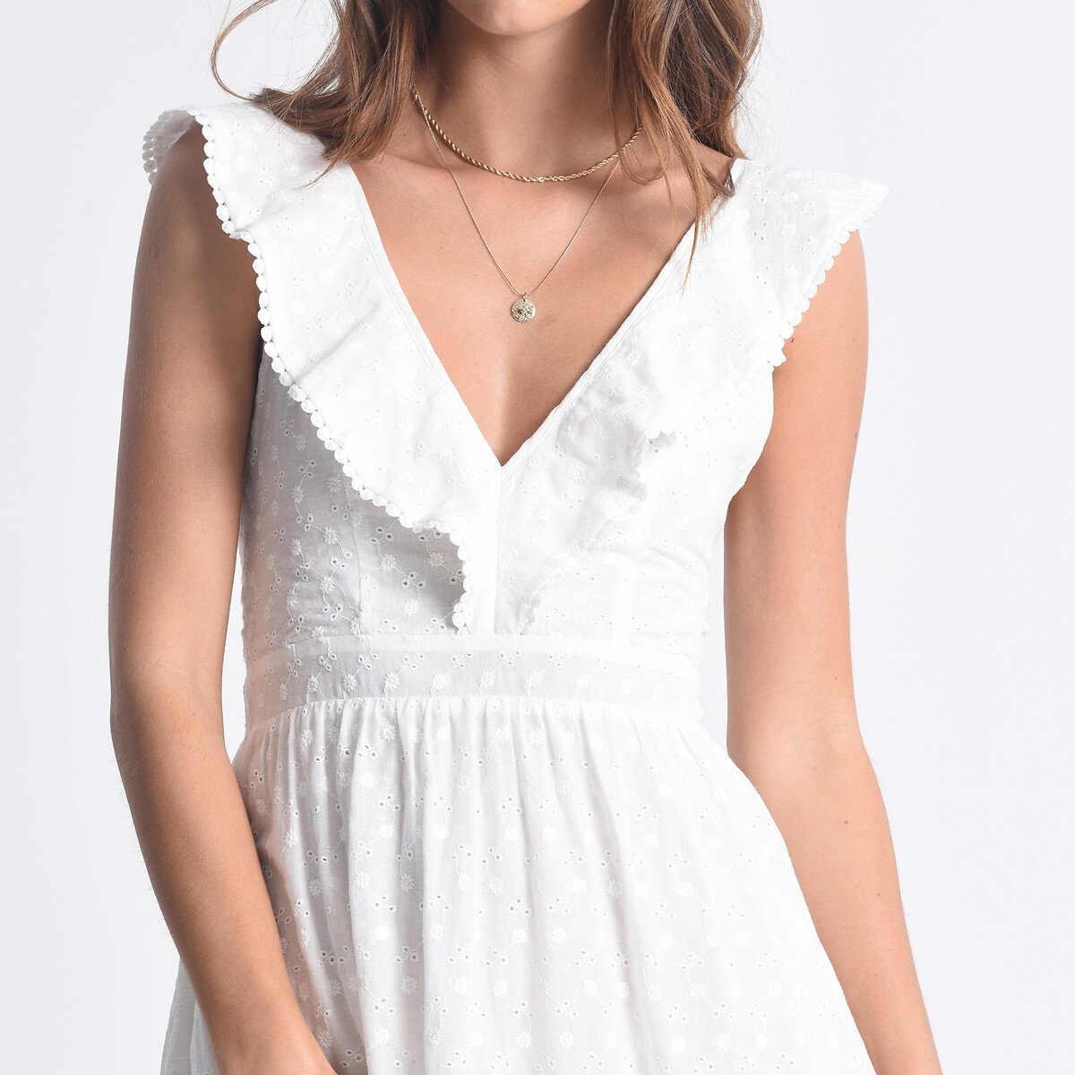 Платье MOLLY BRACKEN Асимметричное с вышивкой гладью шнуровка на спинке M белый, размер M - фото 4