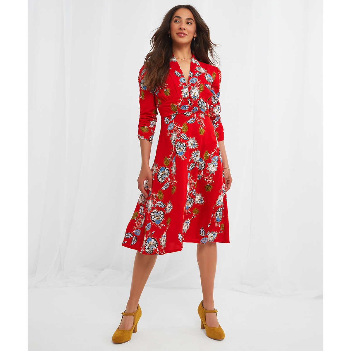 Платье JOE BROWNS Платье С V-образным вырезом цветочный принт 50 красный, размер 50 - фото 1