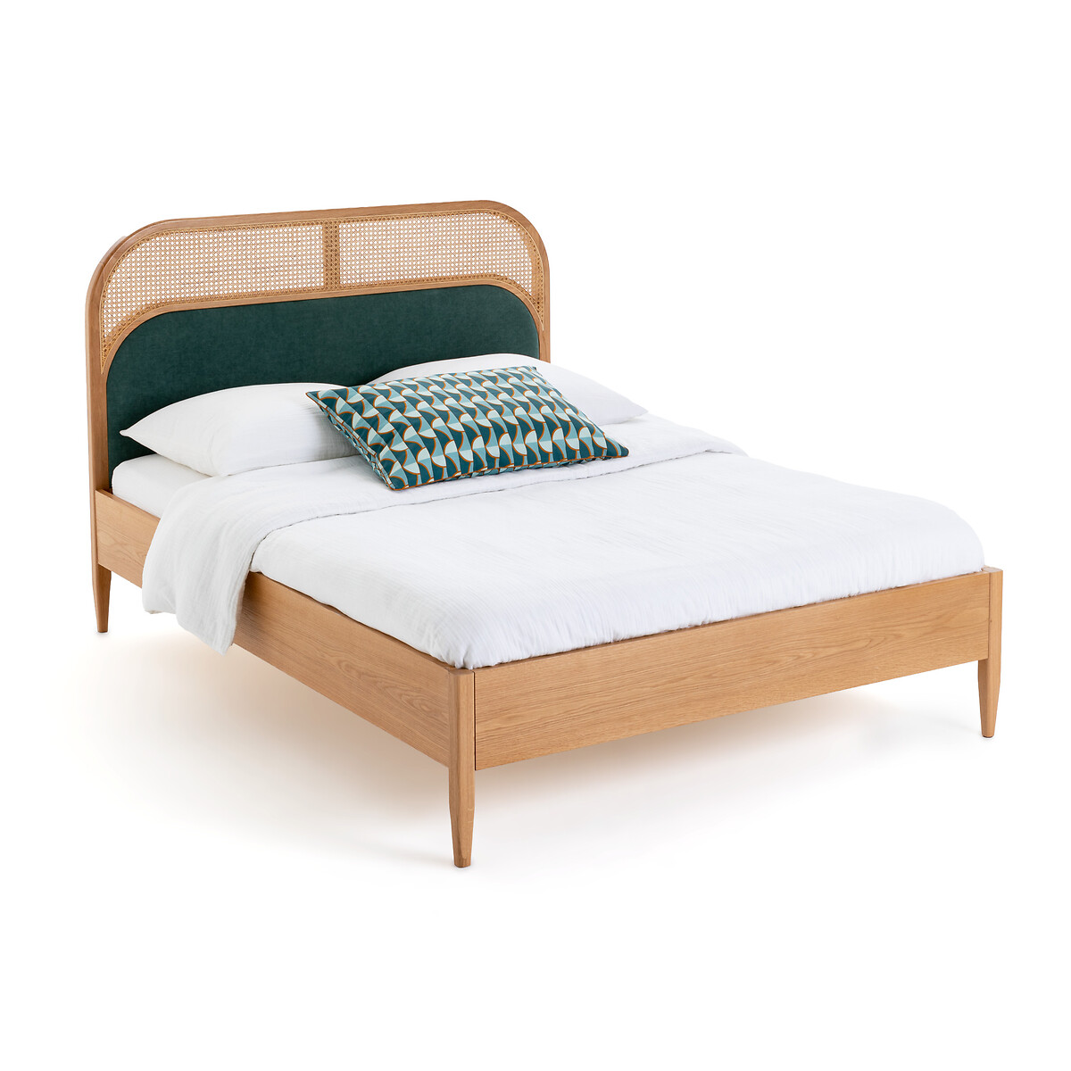 Кровать Из плетеного материала и велюра с кроватным основанием Buisseau 160 x 200 см каштановый