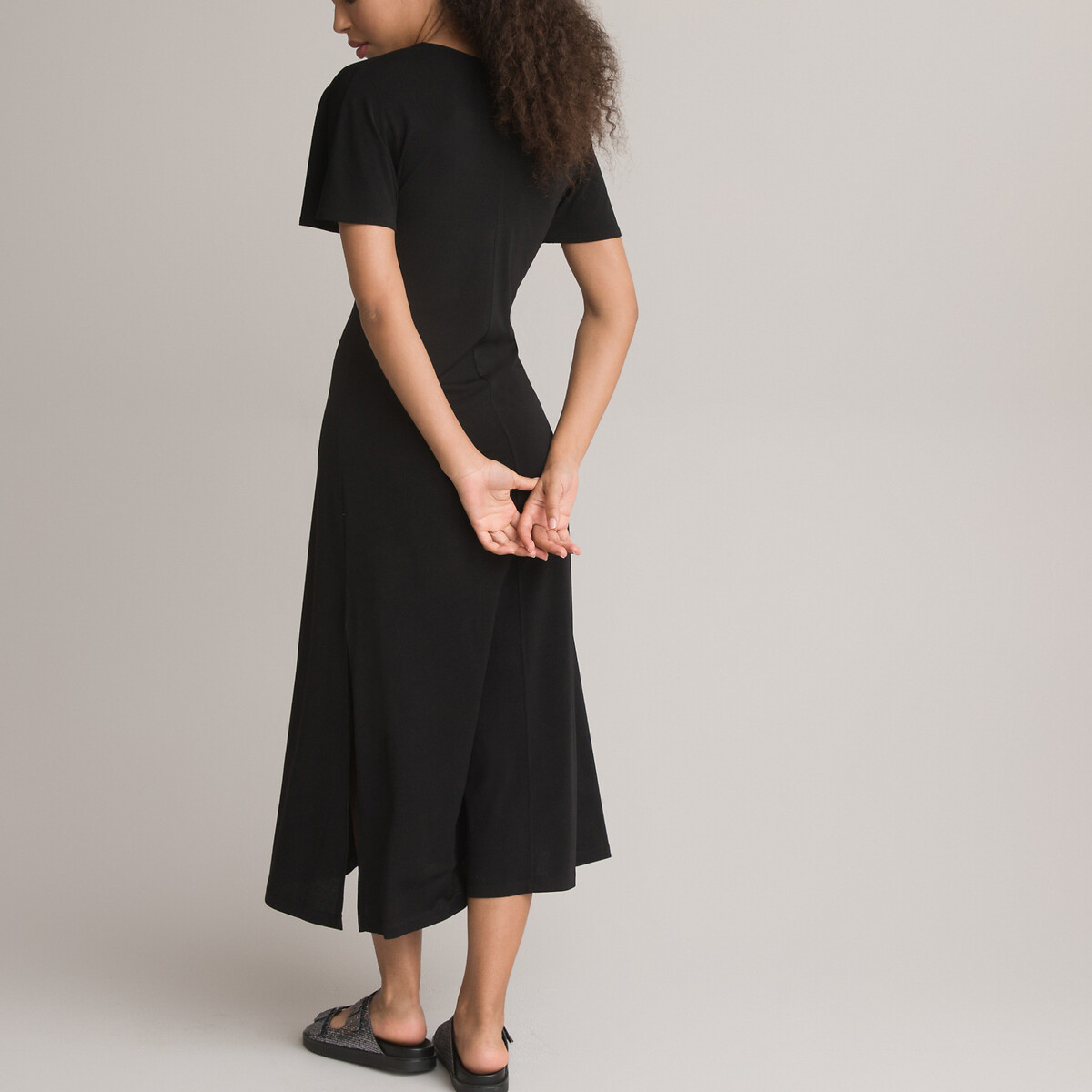 Платье Длинное V-образный вырез короткие рукава 54 черный LaRedoute, размер 54 - фото 4