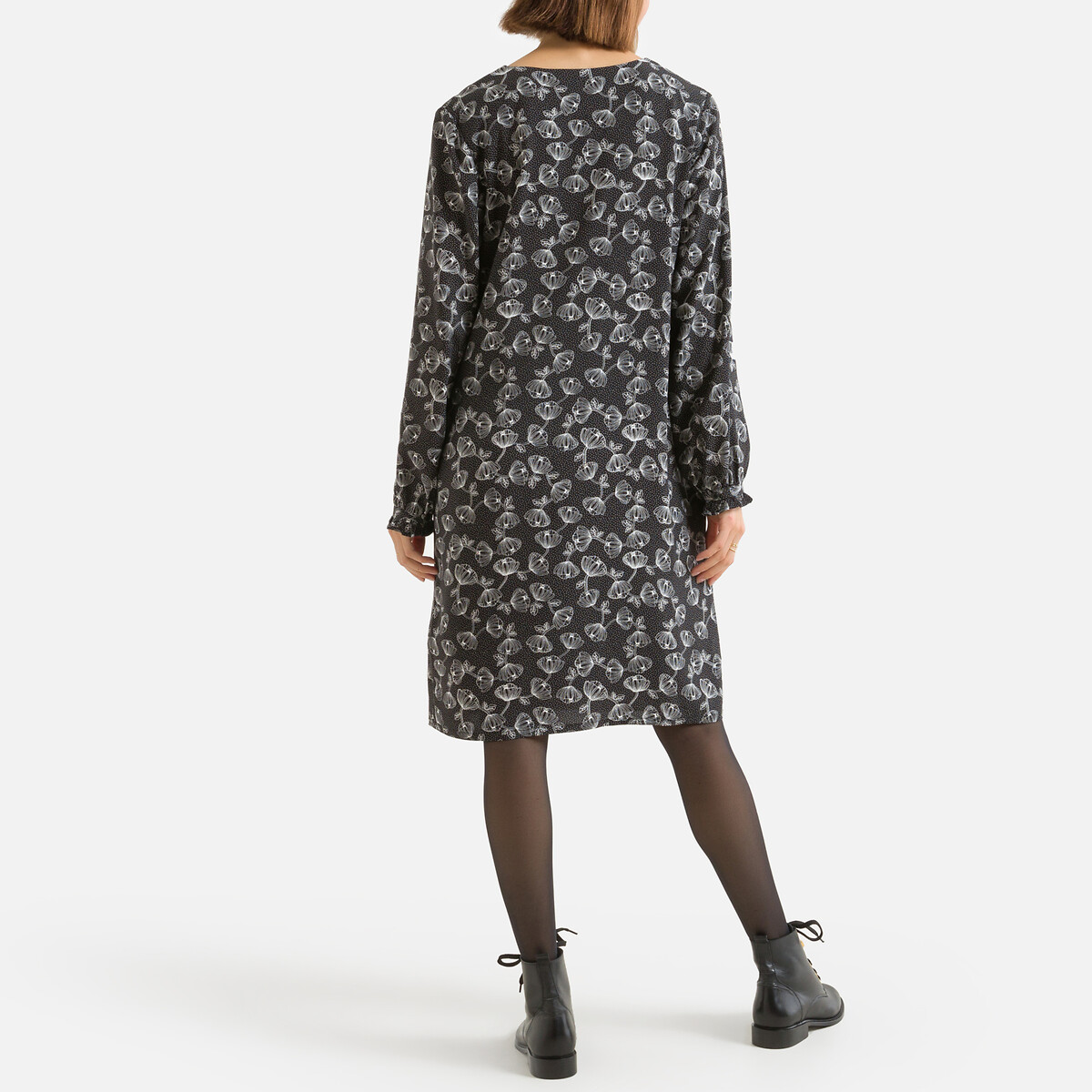 Платье LaRedoute Прямое средней длины с цветочным принтом 52 черный, размер 52 - фото 4