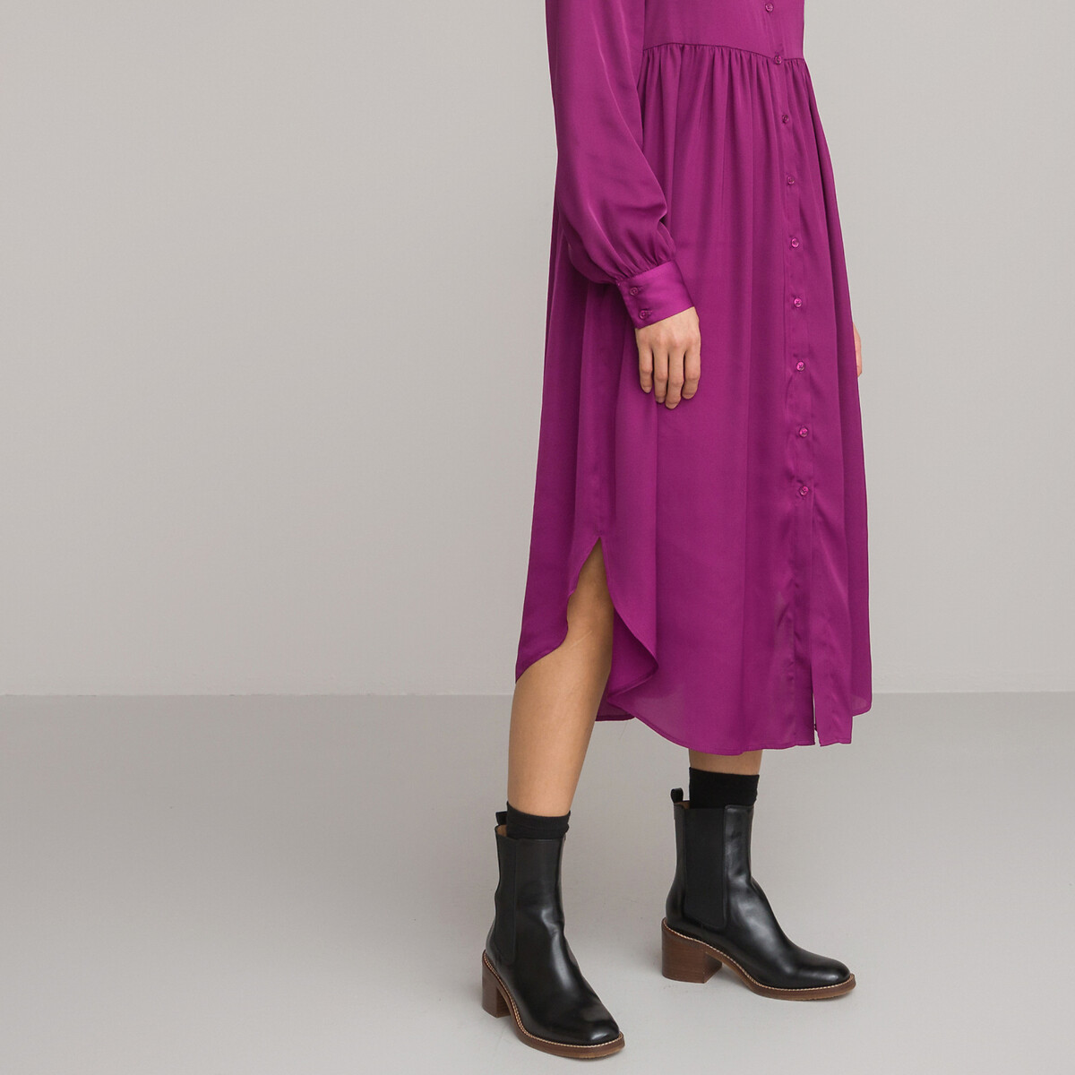 Длинное Платье-рубашка с длинными рукавами 40 фиолетовый LaRedoute, размер 40 - фото 3