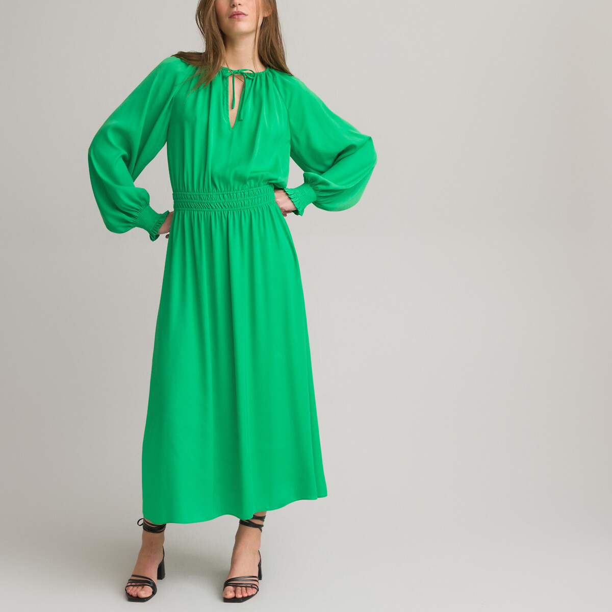 Платье-макси Длинное вставки со сборками 58 зеленый LaRedoute, размер 58 - фото 2
