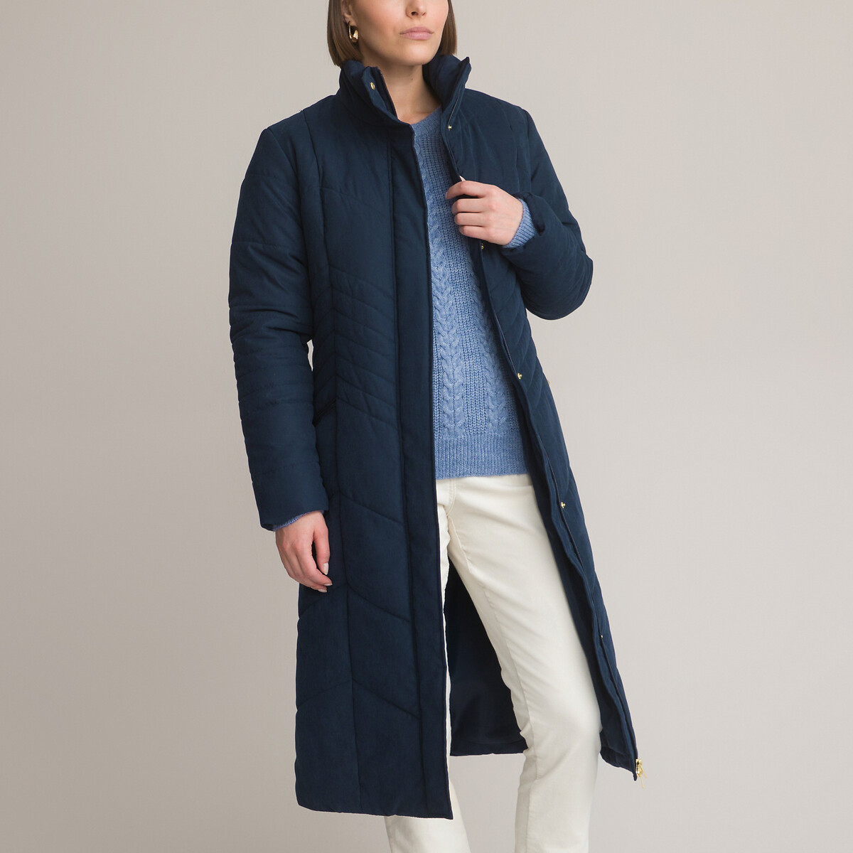 Куртка Стеганая длинная застежка на молнию 36 (FR) - 42 (RUS) синий LaRedoute, размер 36 (FR) - 42 (RUS)