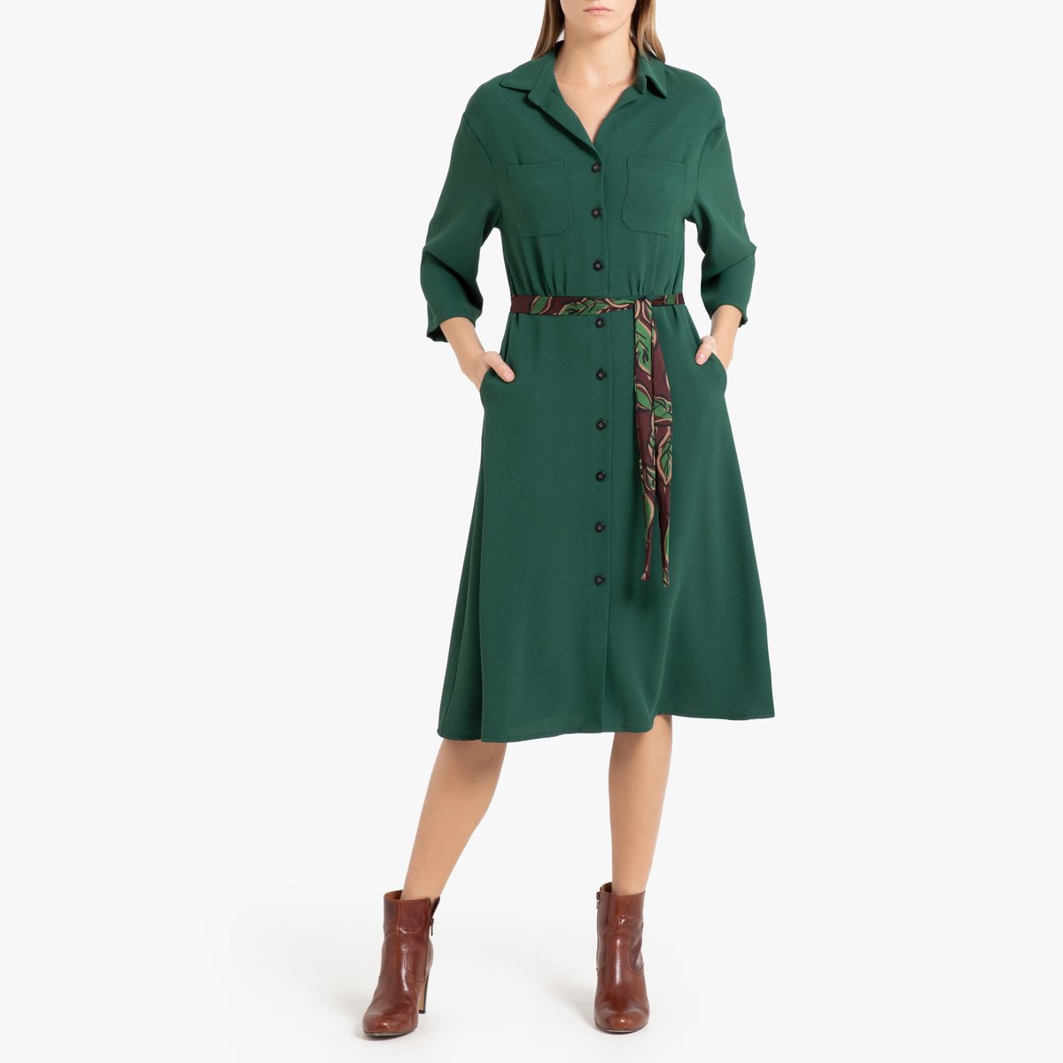 Платье-рубашка La Redoute С застежкой на пуговицы LOUISETTE XS зеленый, размер XS - фото 2