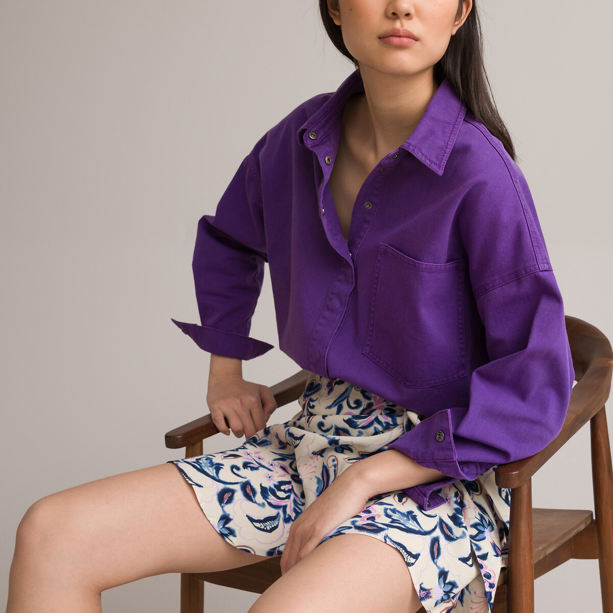Рубашка Свободного покроя с длинными рукавами 36 (FR) - 42 (RUS) фиолетовый LaRedoute, размер 36 (FR) - 42 (RUS) Рубашка Свободного покроя с длинными рукавами 36 (FR) - 42 (RUS) фиолетовый - фото 1
