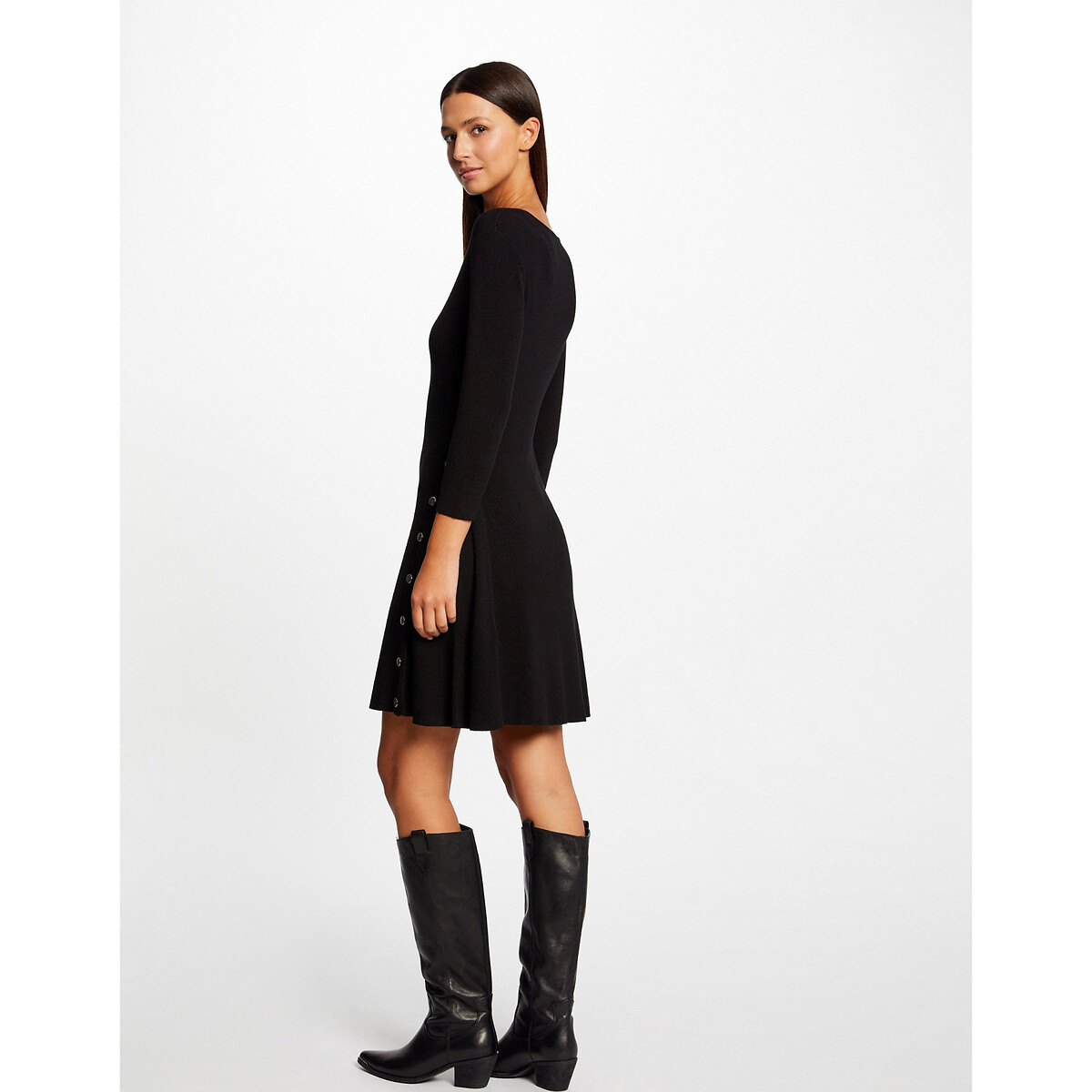 Платье-пуловер В форме трапеции вставки с пуговицами L черный LaRedoute, размер L - фото 4