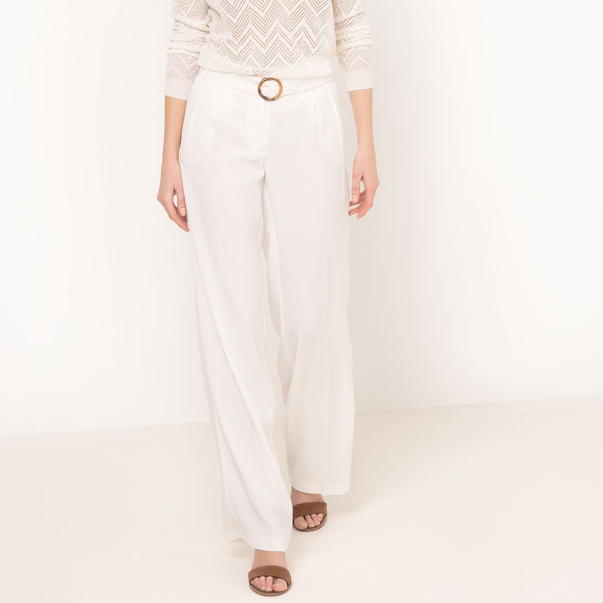 Pantalon fluide ceinturé, coupe large