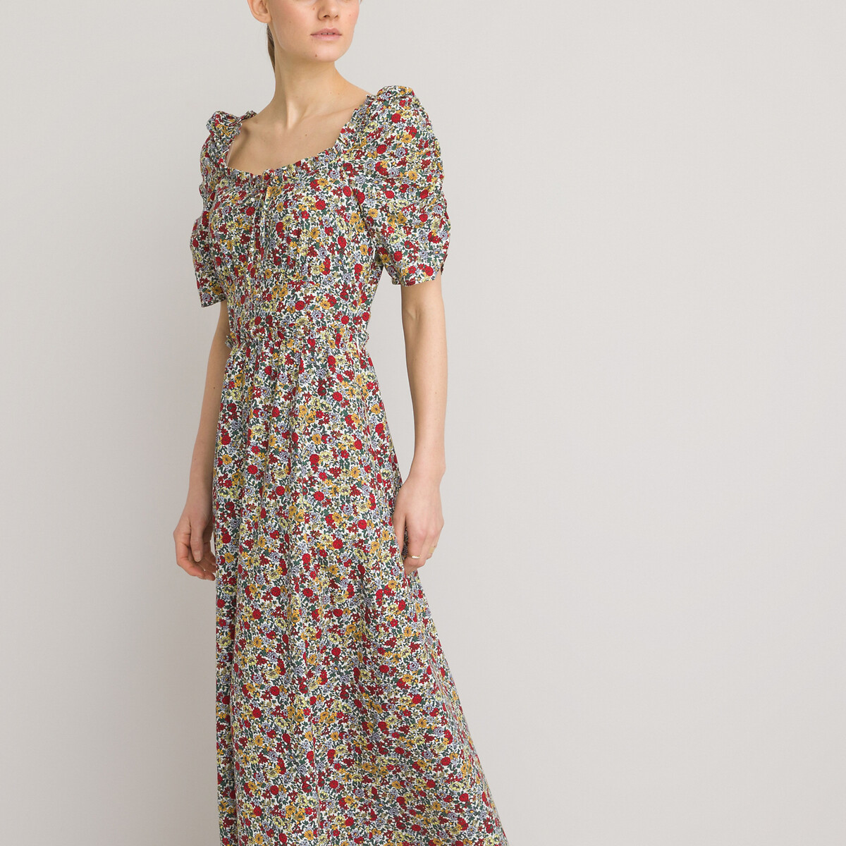 Платье LA REDOUTE COLLECTIONS С квадратным вырезом короткие рукава с напуском 52 каштановый, размер 52 - фото 4