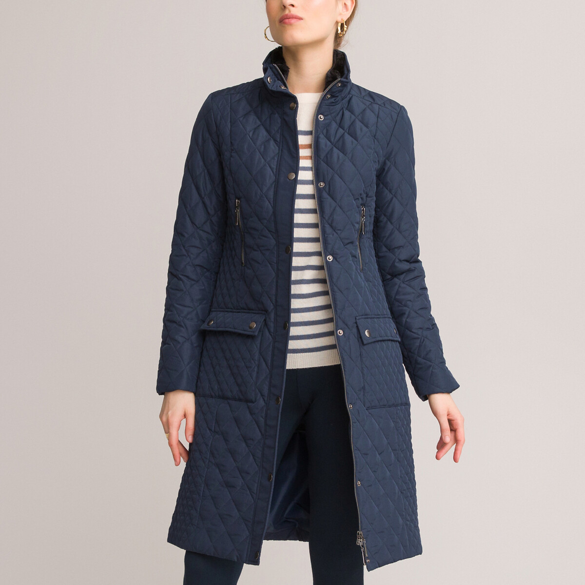 Куртка Стеганая средней длины застежка на молнию для зимы 38 (FR) - 44 (RUS) синий LaRedoute, размер 38 (FR) - 44 (RUS)