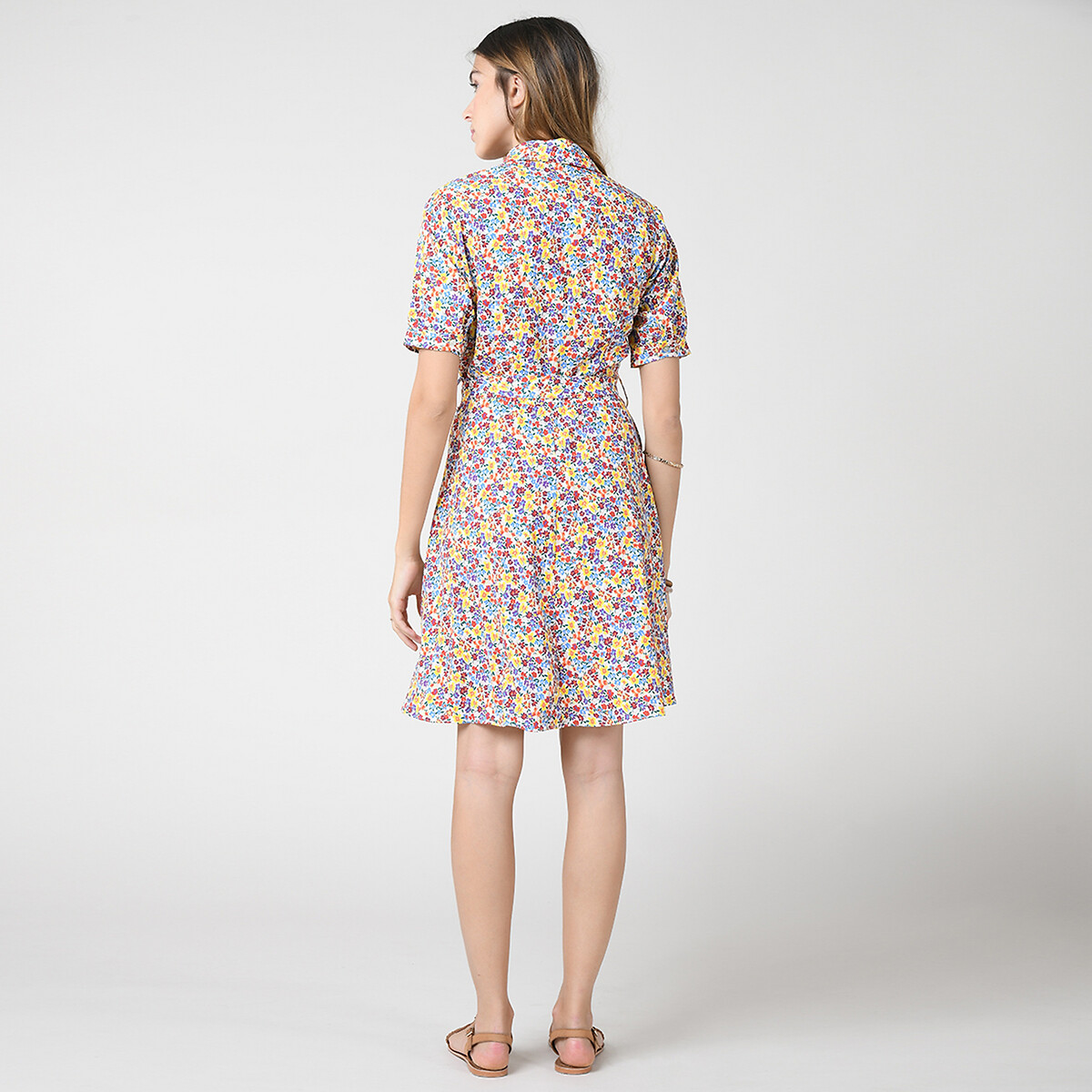 Платье LaRedoute Короткое рубашечный воротник на пуговицах с ремешком L бежевый, размер L - фото 3