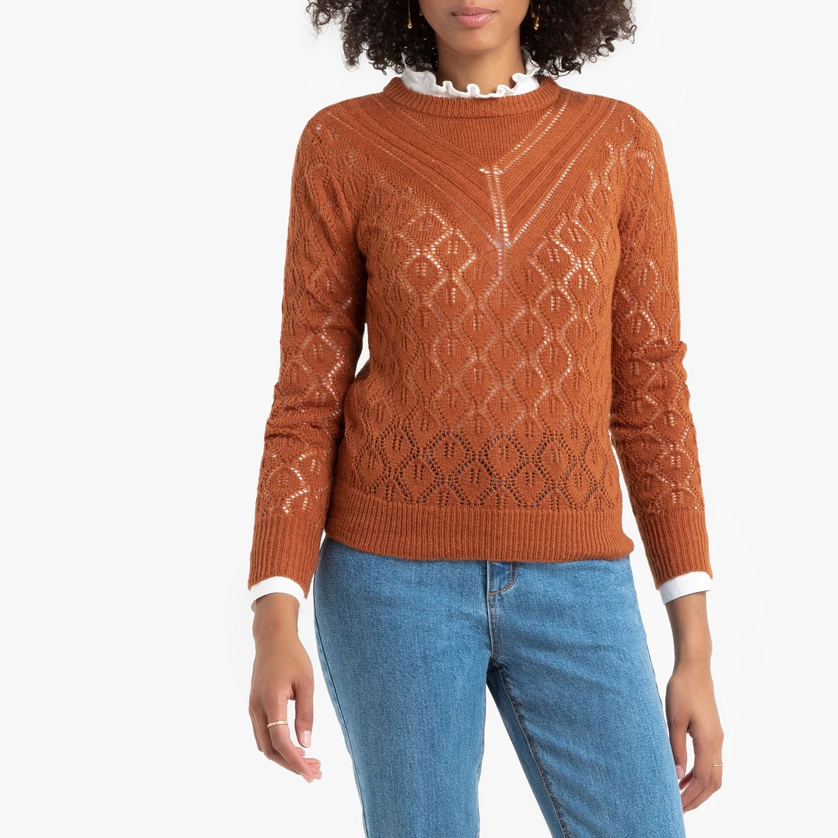

Ажурный La Redoute, Каштановый, Пуловер с круглым вырезом XL каштановый