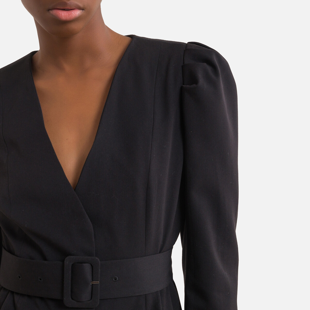Платье LaRedoute Короткое V-образный вырез эполеты 44 черный, размер 44 - фото 3