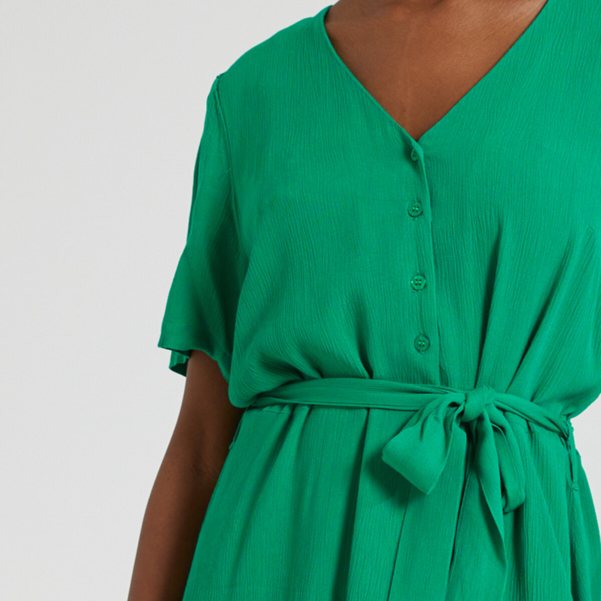 Платье короткое с V-образным вырезом с завязками  XL зеленый LaRedoute, размер XL - фото 3