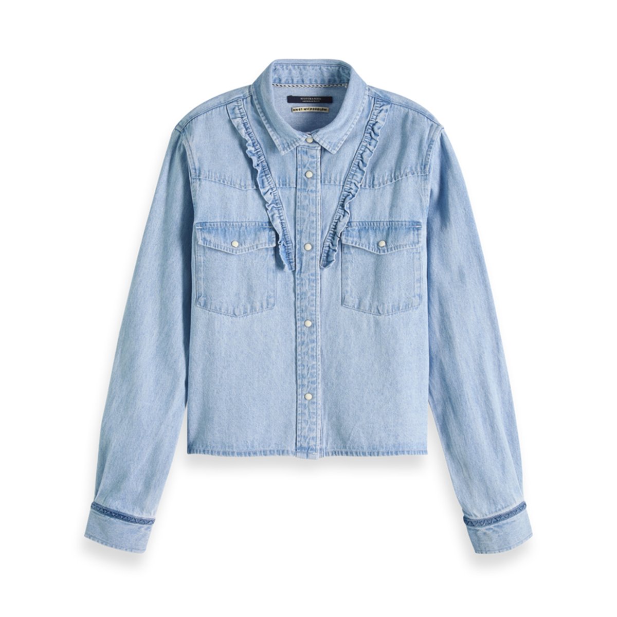 

Блузка SCOTCH AND SODA, Синий, Блузка Из джинсовой ткани с воланами и длинными рукавами M синий