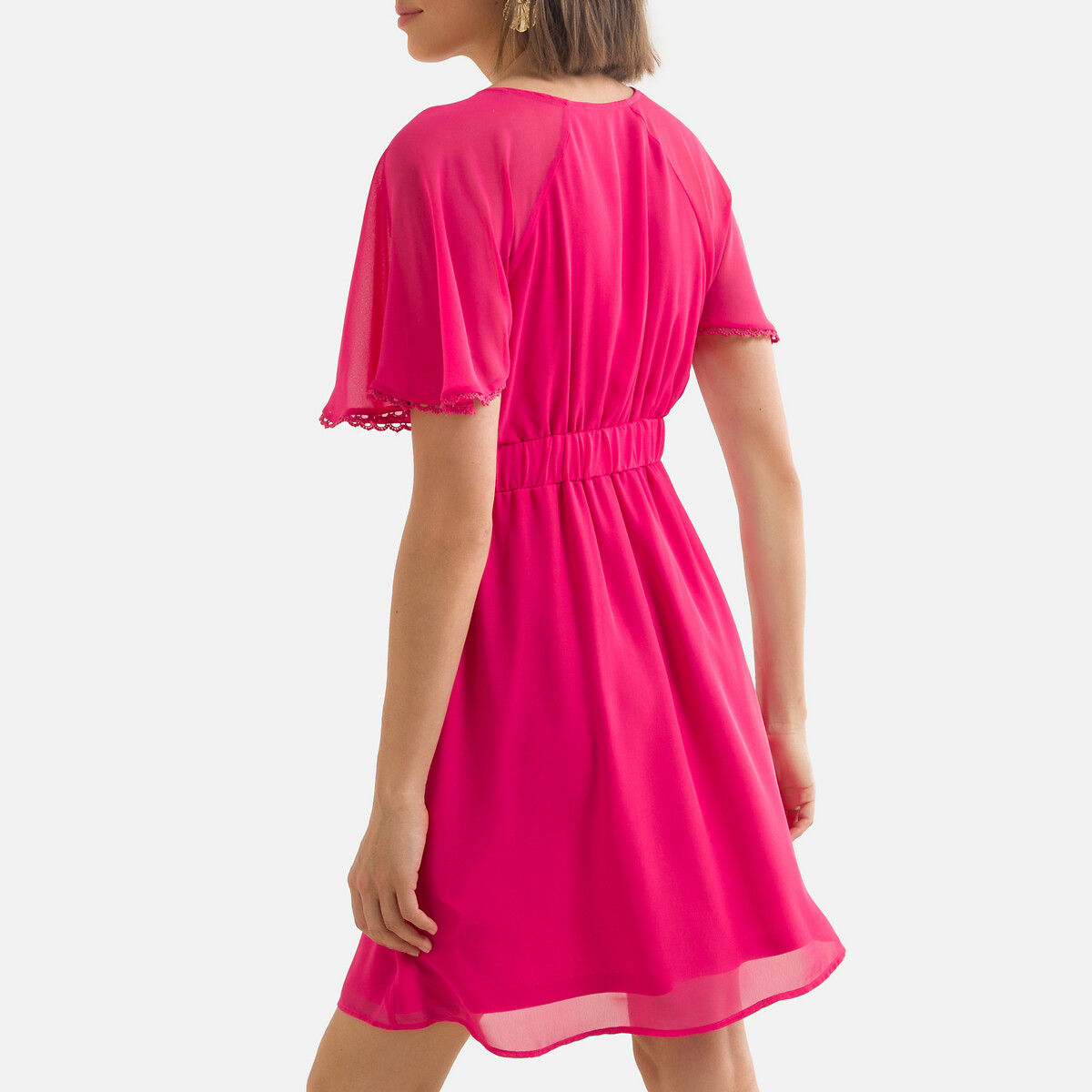 Платье LaRedoute Короткое с короткими рукавами V-образный вырез 42 розовый, размер 42 - фото 4