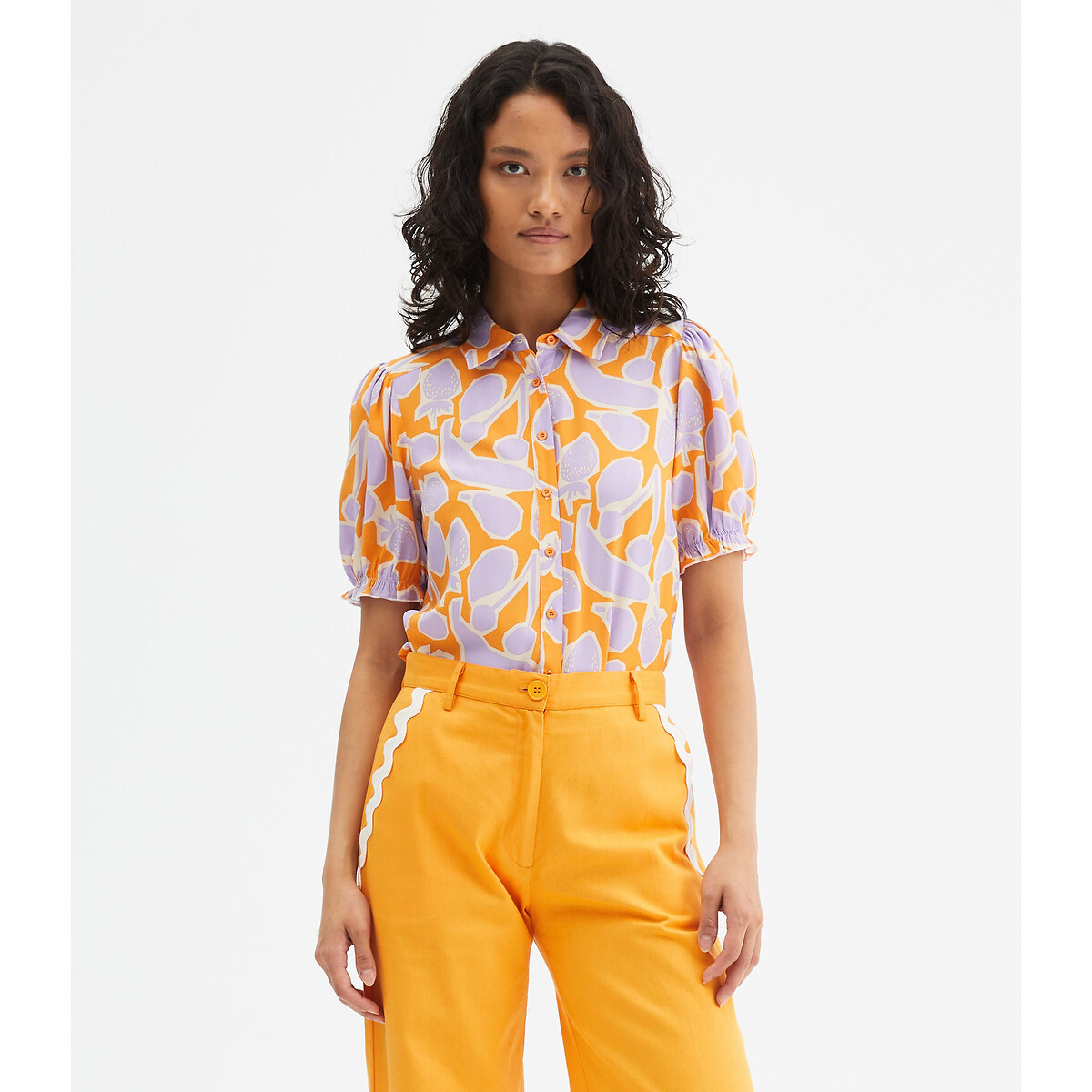 Блузка с принтом и короткими рукавами с напуском XL оранжевый блузка с принтом и короткими рукавами xl розовый