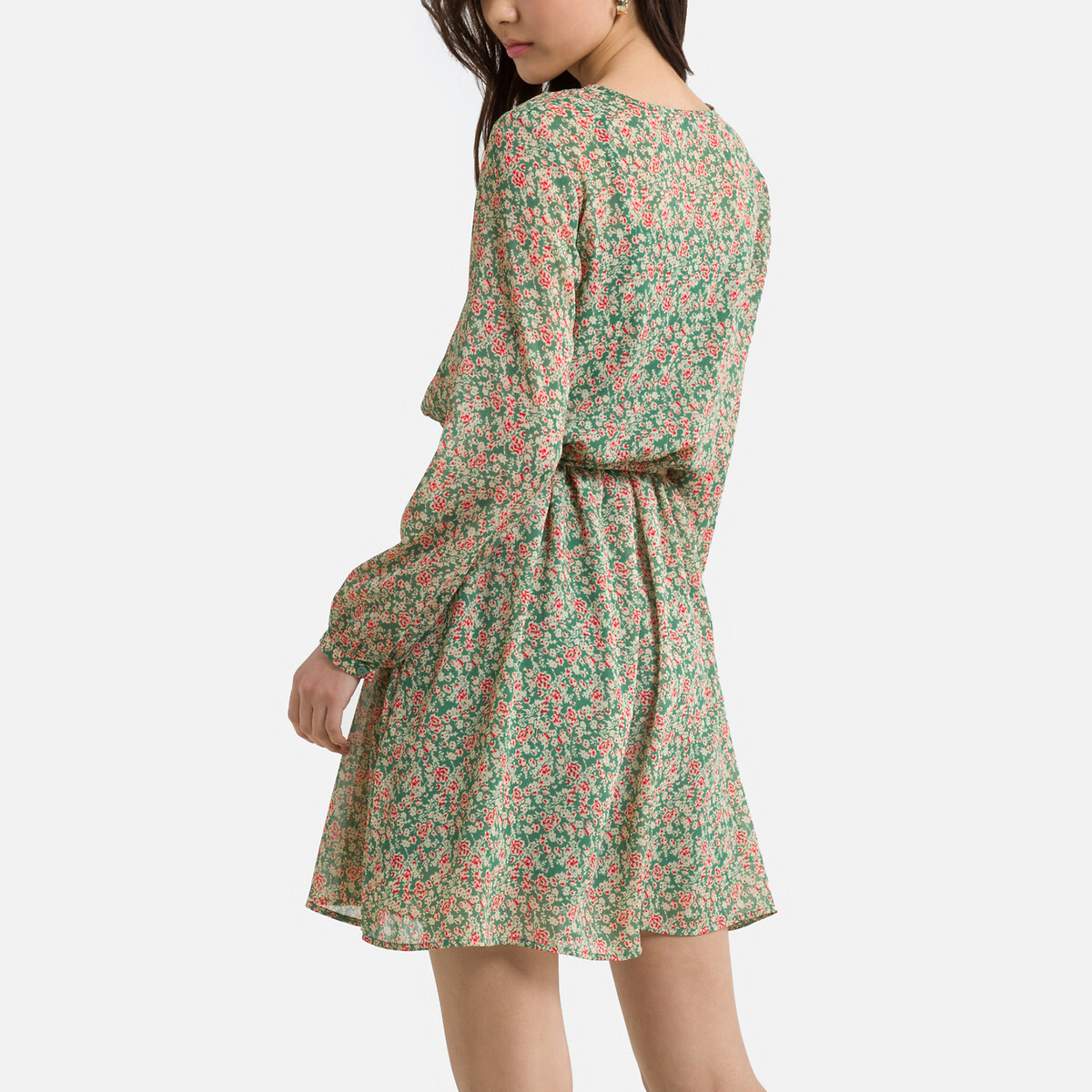 Платье ONLY Короткое с цветочным рисунком и V-образным вырезом M зеленый, размер M - фото 4
