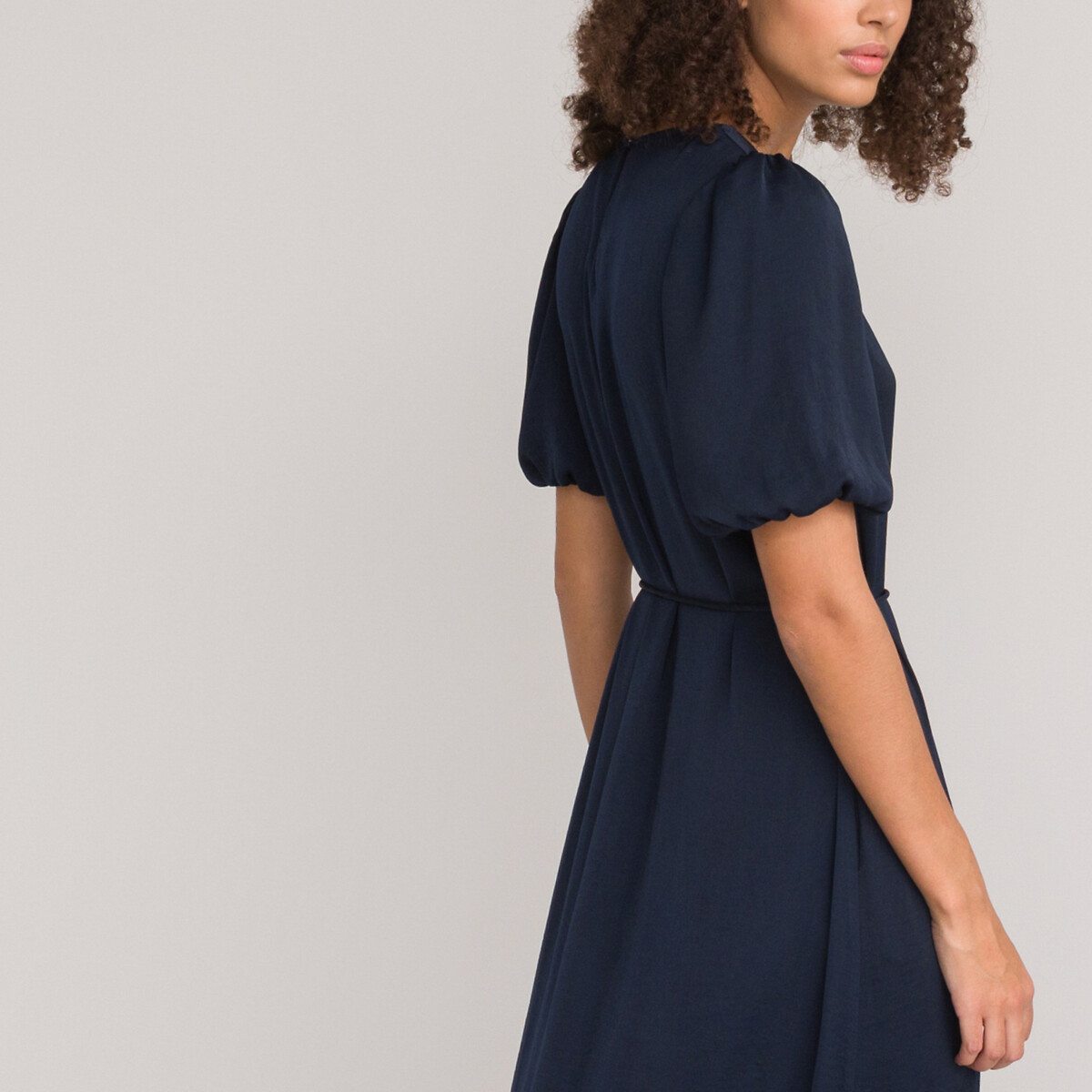 Платье длинное расклешенное с круглым вырезом и короткими рукавами с напуском  42 синий LaRedoute, размер 42 - фото 4