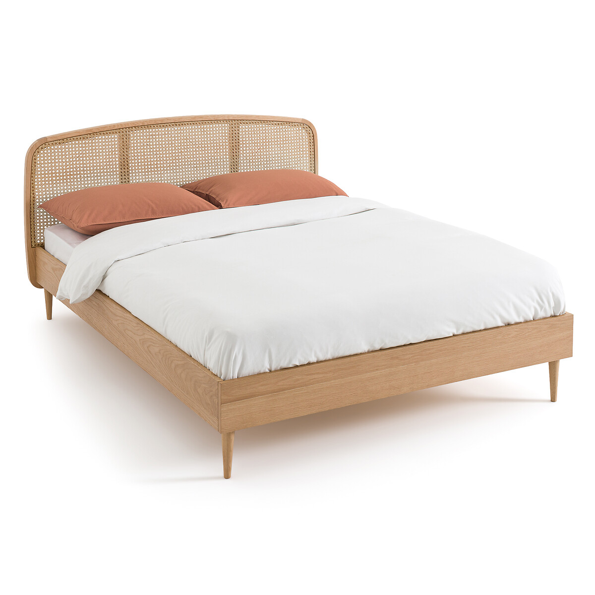 Кровать из дуба и плетеного материала с реечным кроватным основанием Buisseau  140 x 190 см каштановый LaRedoute, размер 140 x 190 см - фото 1