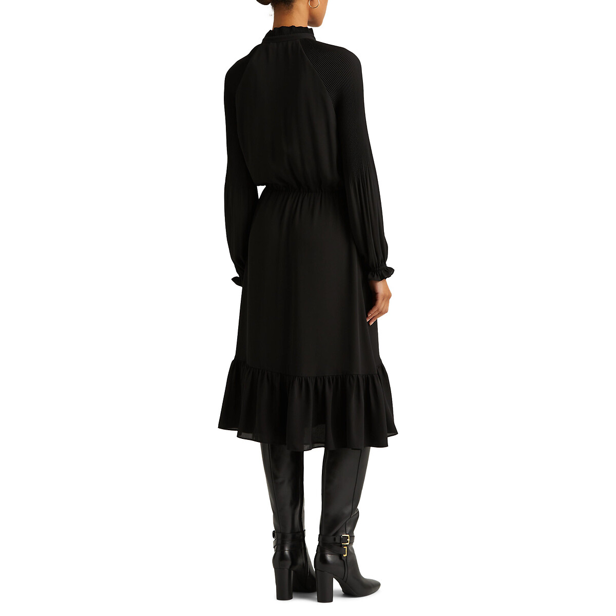 Платье-миди LAUREN RALPH LAUREN Со сборками и воланом длинные рукава XL черный, размер XL - фото 3
