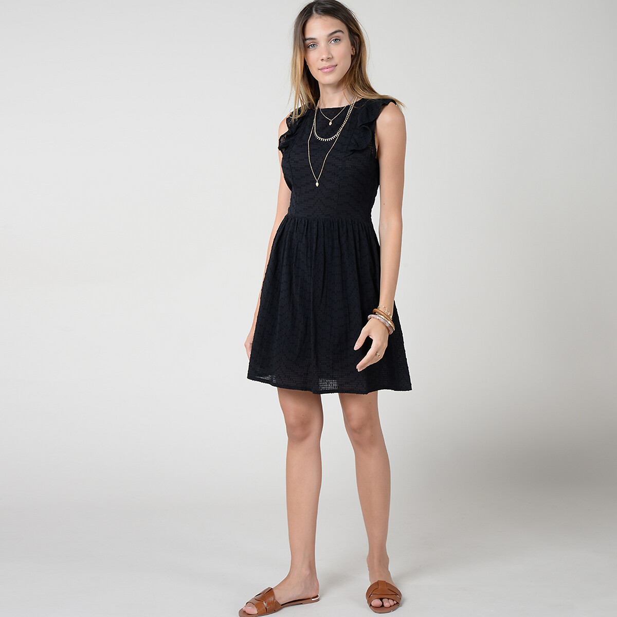 Платье LaRedoute Короткое из хлопка шнуровка на спинке L черный, размер L - фото 2