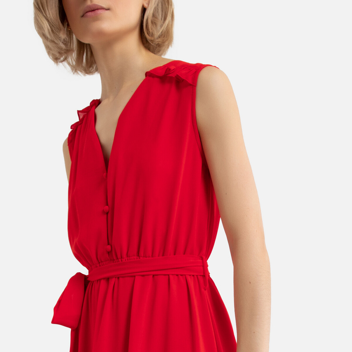Платье LaRedoute Длинное с воланами пуговицами с ремешком L красный, размер L - фото 2