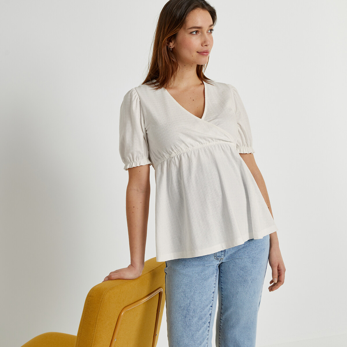 Блузка для периода беременности из трикотажа джерси с вышивкой  XL белый LaRedoute, размер XL