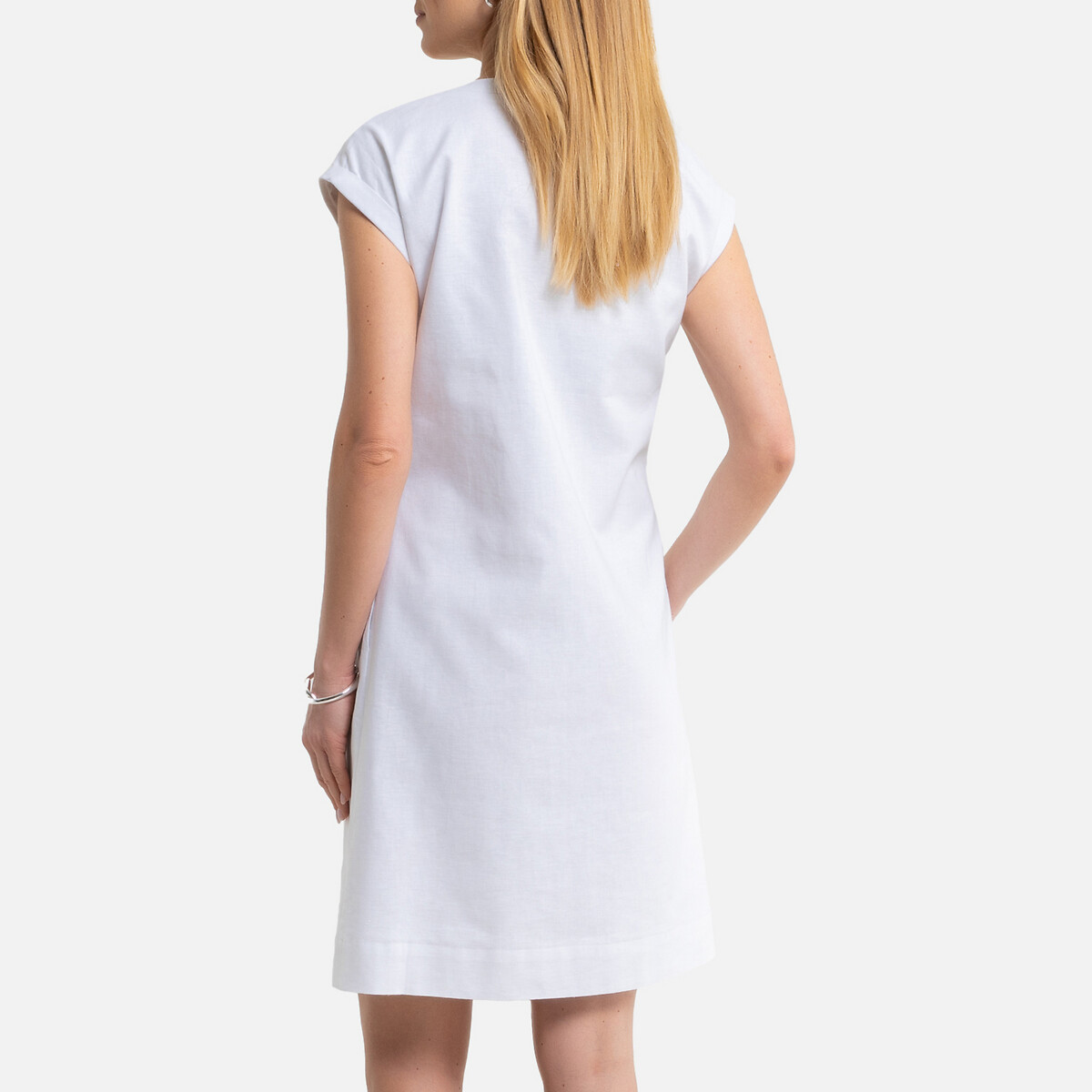 Платье-миди LaRedoute Прямое с короткими рукавами 36 (FR) - 42 (RUS) белый, размер 36 (FR) - 42 (RUS) Прямое с короткими рукавами 36 (FR) - 42 (RUS) белый - фото 4
