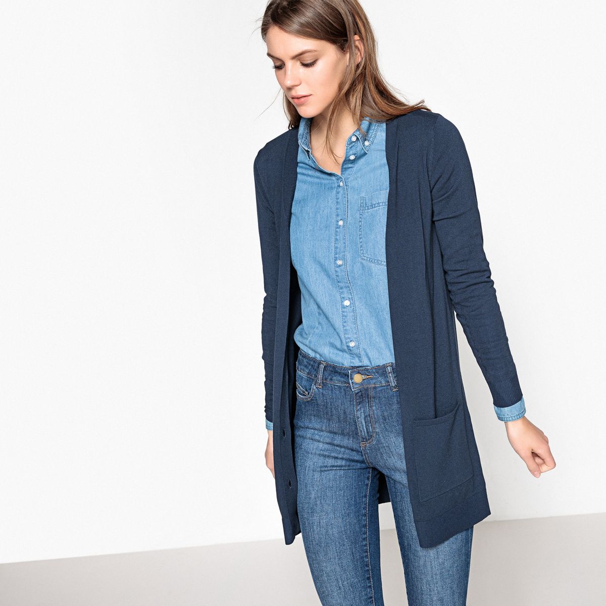 Gilet long, à poches, viscose