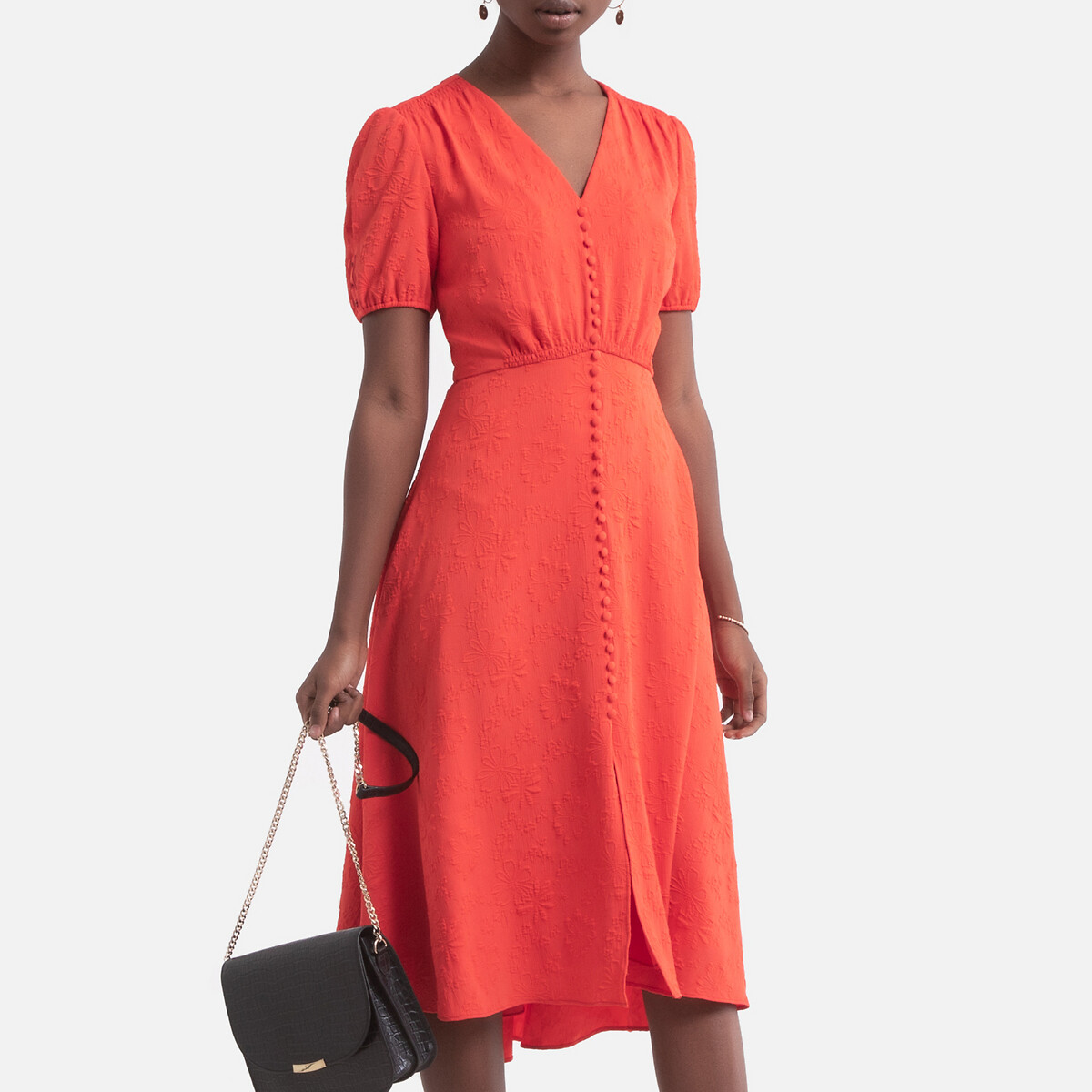Платье LaRedoute Короткое REGATE расклешенное с V-образным вырезом L оранжевый, размер L - фото 1
