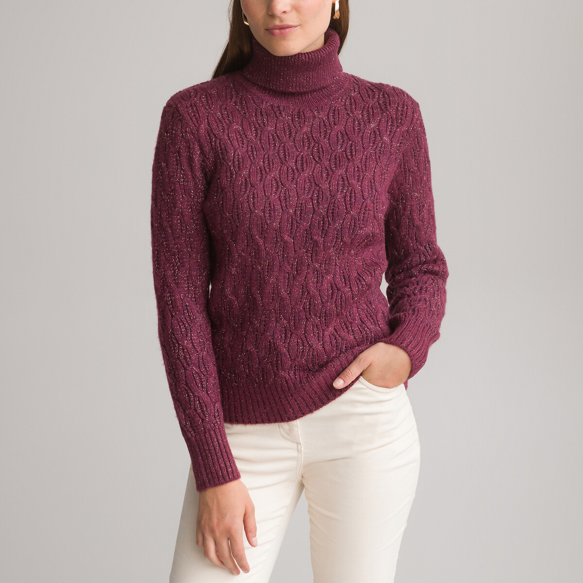 Пуловер с высоким воротником из объемного трикотажа 46/48 (FR) - 52/54 (RUS) красный