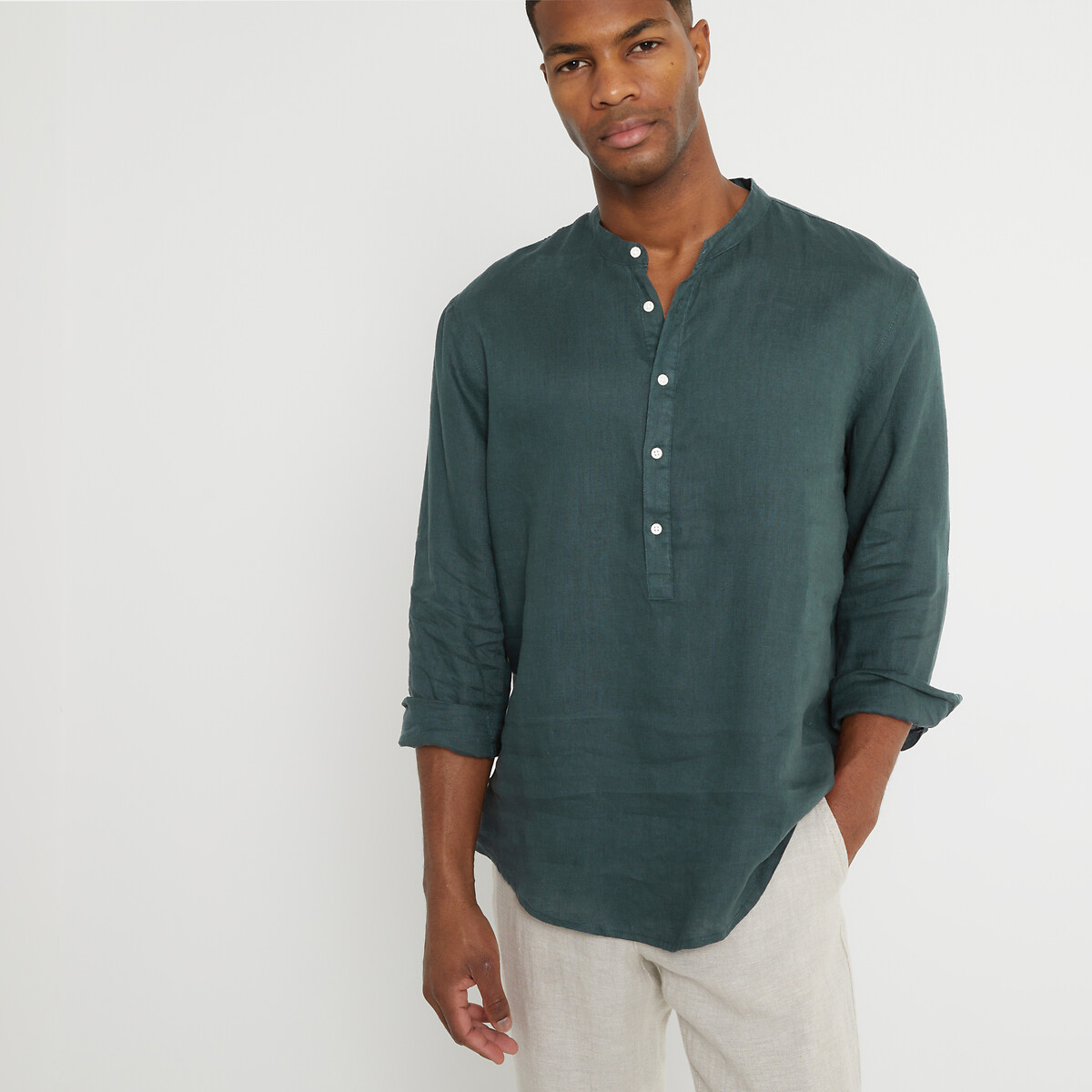 Рубашка прямого покроя с воротником-стойкой  39/40 зеленый LaRedoute, размер 39/40