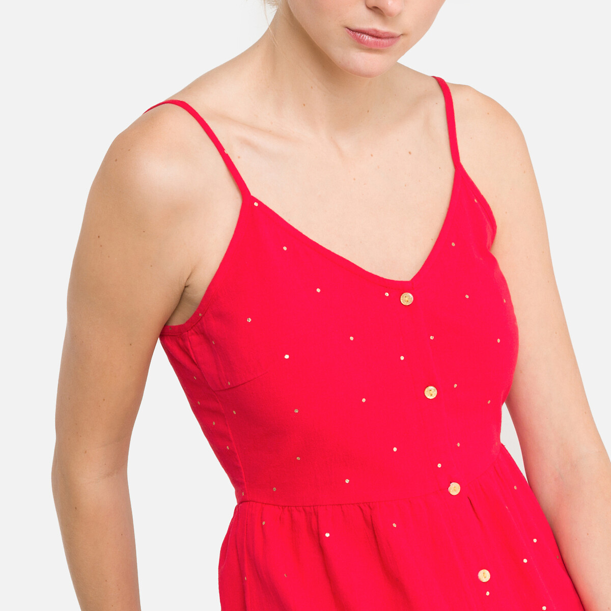Платье PIECES Короткое с принтом в горошек на тонких бретелях XL красный, размер XL - фото 3