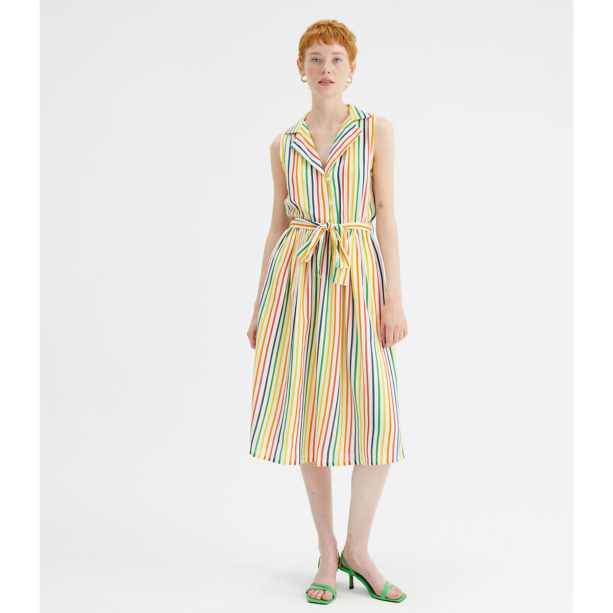 Платье-миди Без рукавов в разноцветную полоску M разноцветный