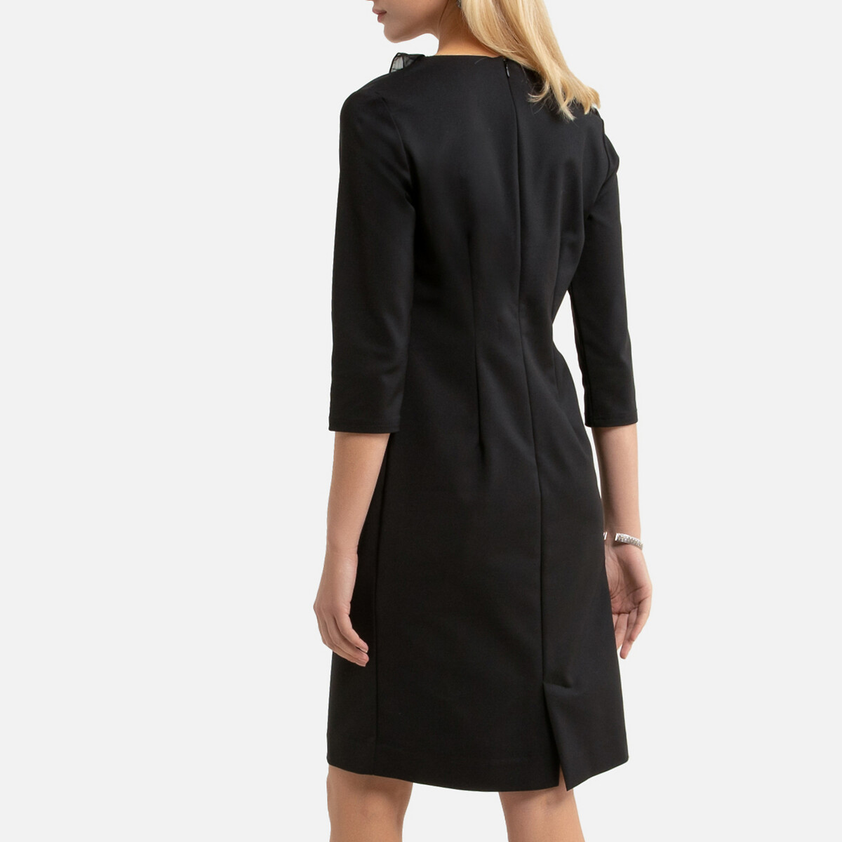 Платье-миди LaRedoute Прямое с длинными рукавами 48 (FR) - 54 (RUS) черный, размер 48 (FR) - 54 (RUS) Прямое с длинными рукавами 48 (FR) - 54 (RUS) черный - фото 4