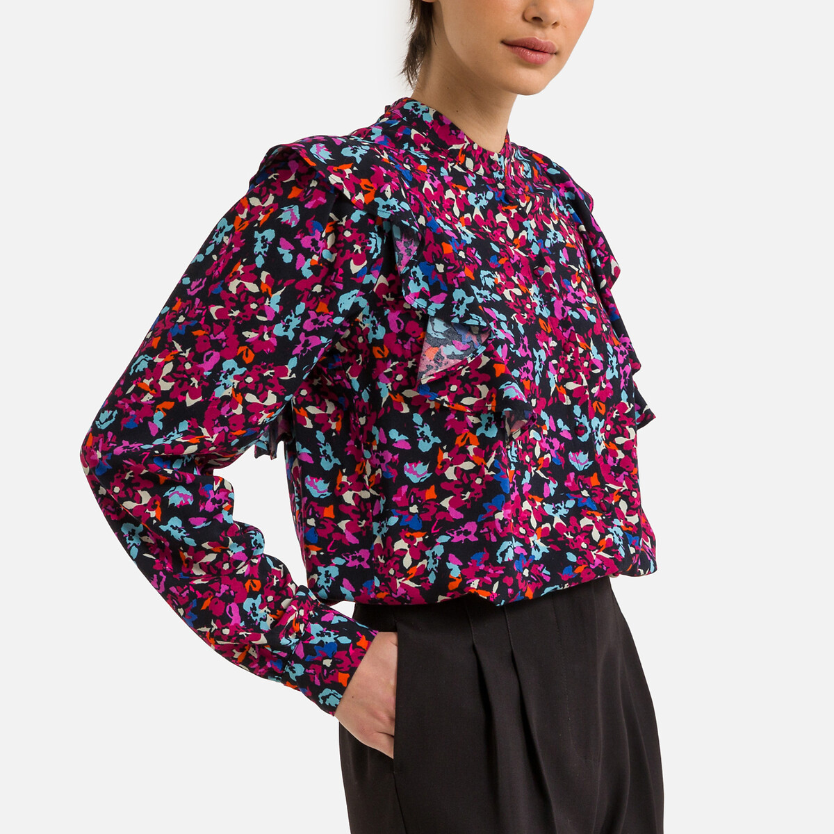 Блузка С воротником-стойкой с принтом XS разноцветный